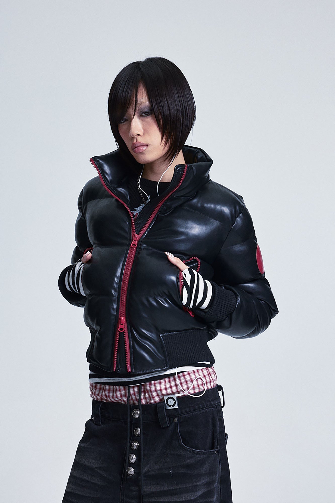 NONAME SPACE Skull Detachable Hood PU Bomber Jacket