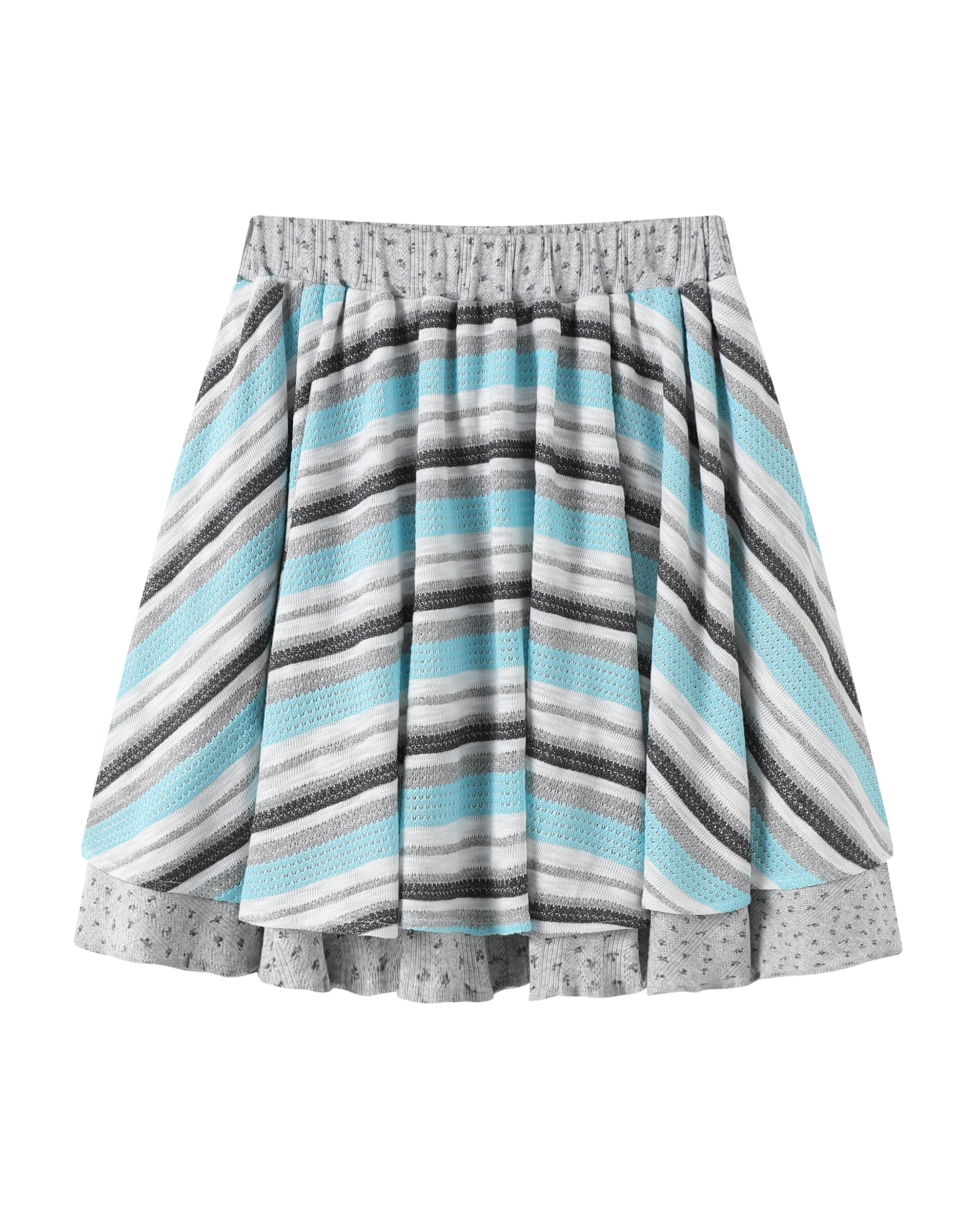 HAVE A MEAL Double-Layer Striped Knit Flared Skirt