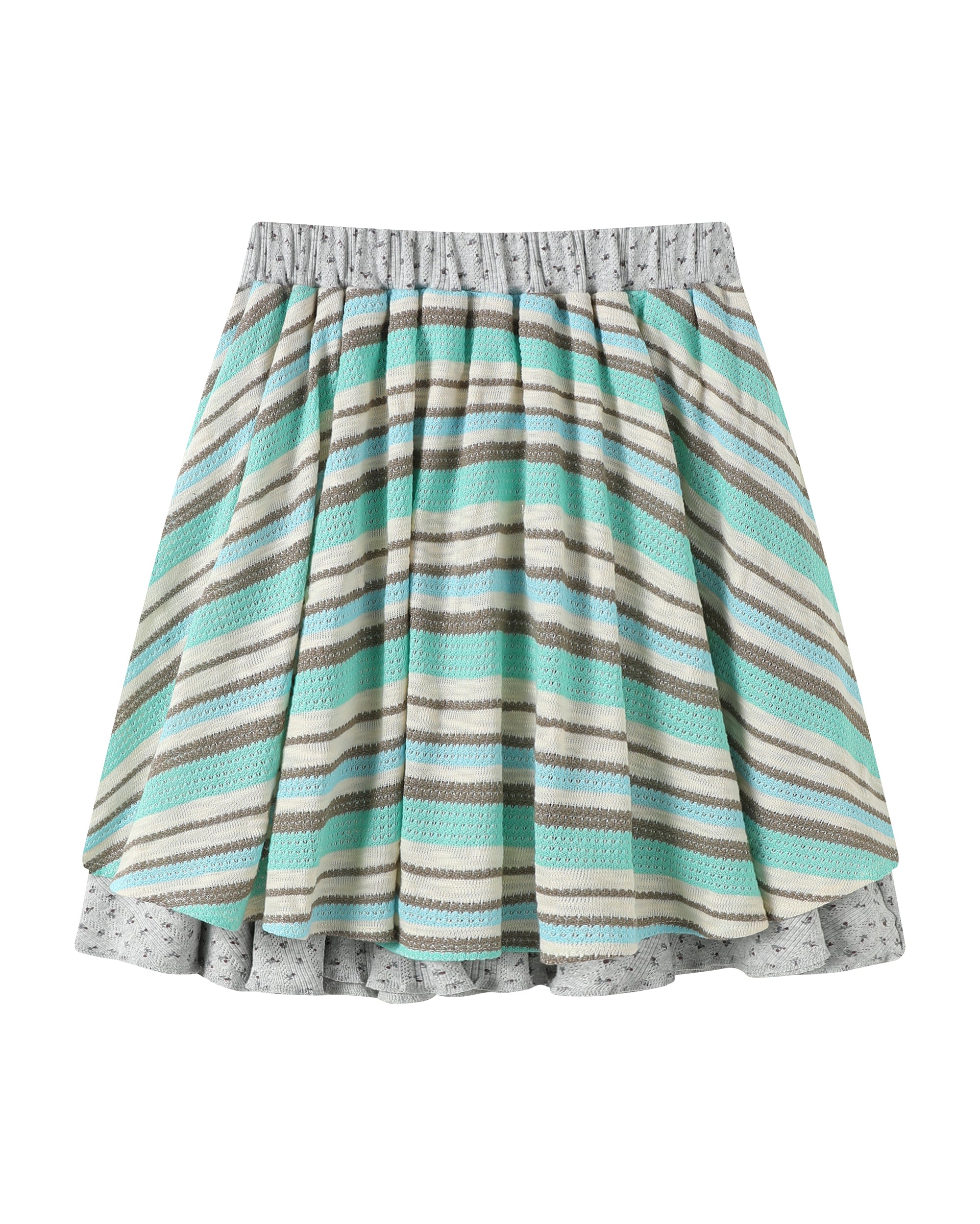 HAVE A MEAL Double-Layer Striped Knit Flared Skirt