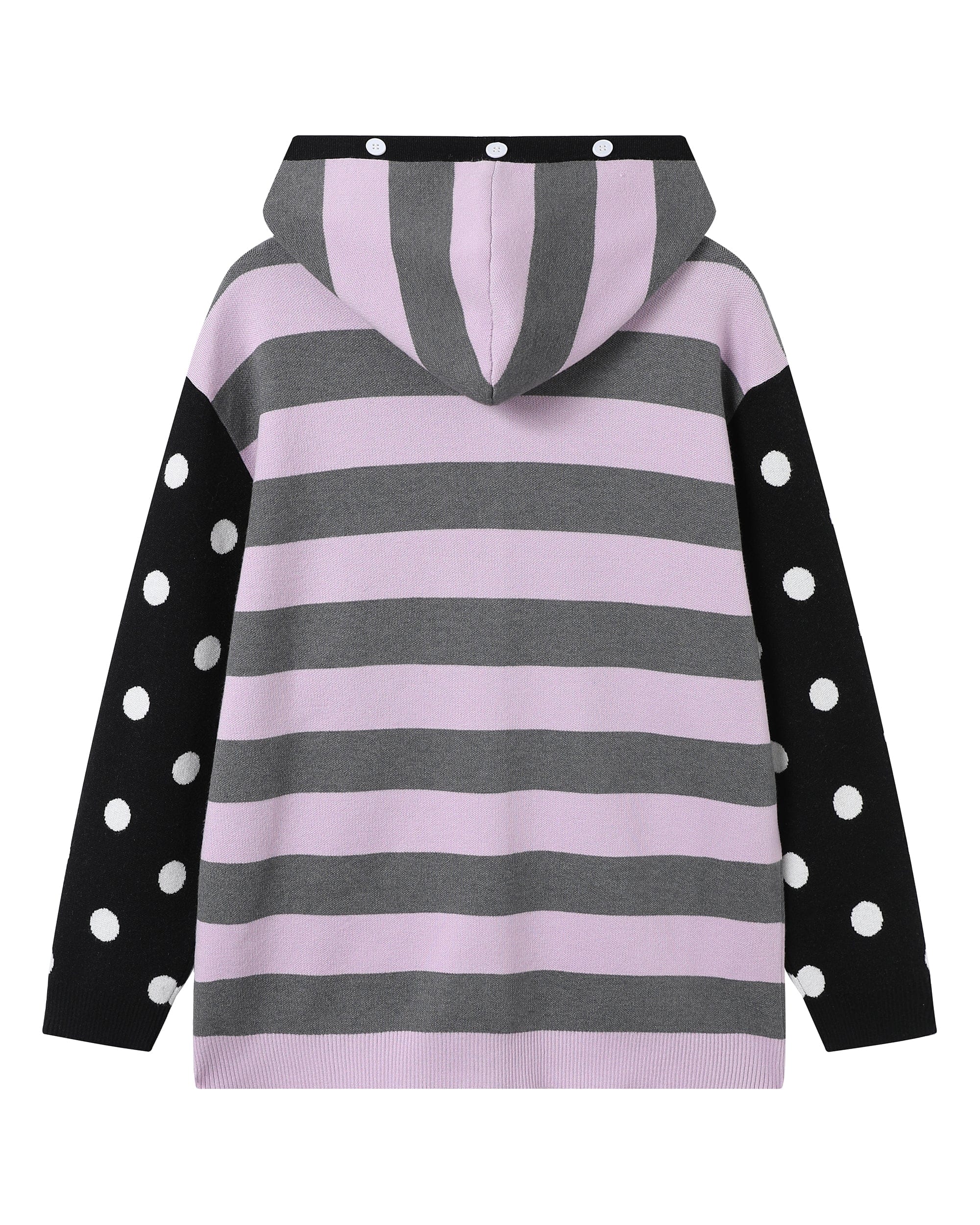 HAVE A MEAL Spliced Stripe Polka Dot Hooded Cardigan