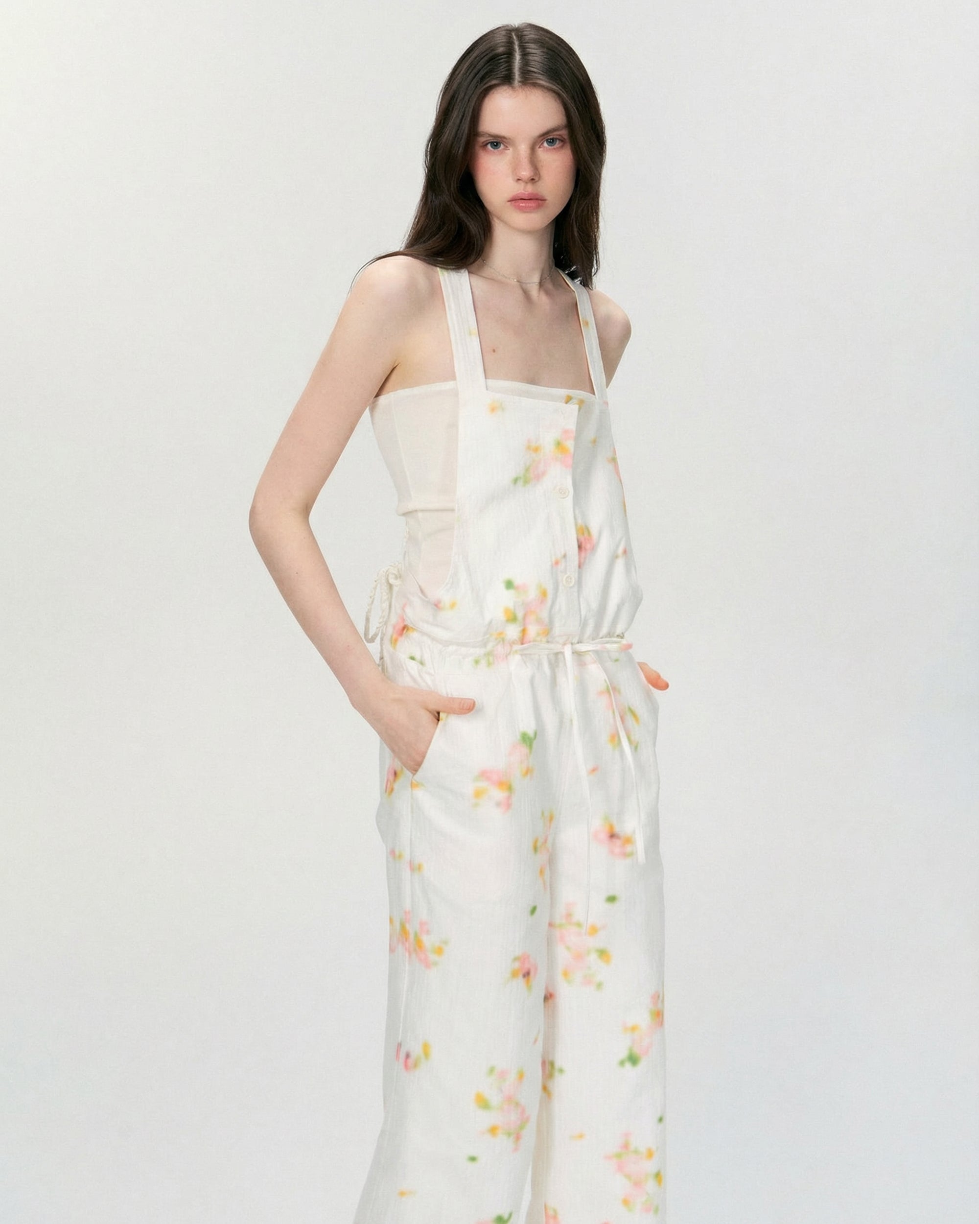 THE NEVERMORE Retro Print Suspender Wide-Leg Jumpsuit