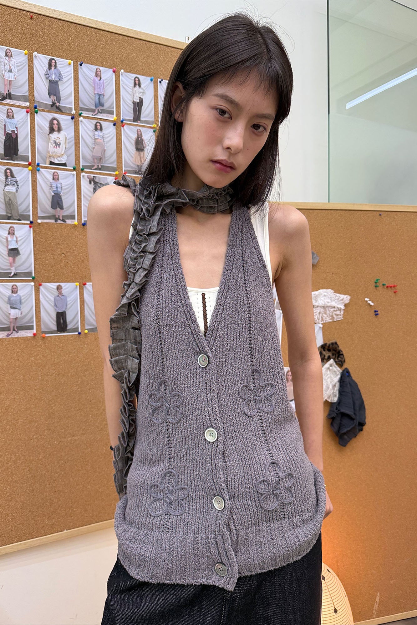 NEVERSEEZ Button-Front Halter Knit Vest