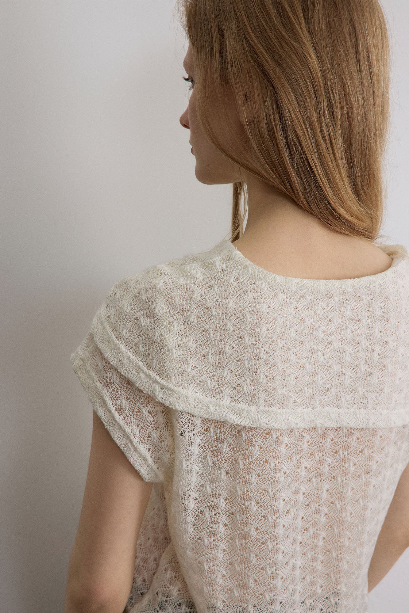 SAME FLOW Sheer Foldover Knit Top