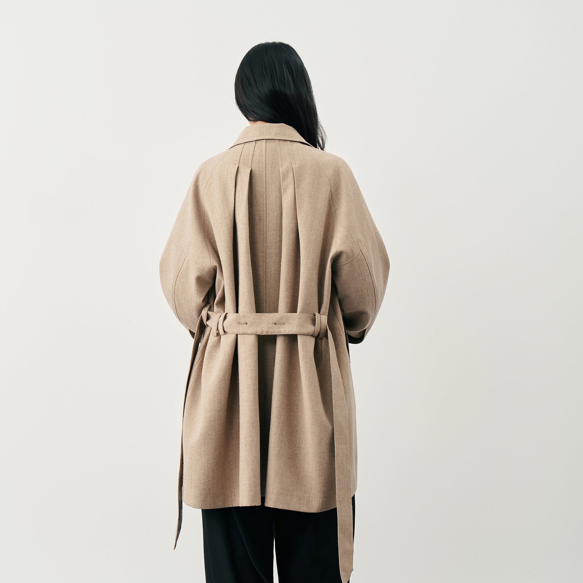 SAME FLOW Essential Asymmetric Wool-Blend Long Coat