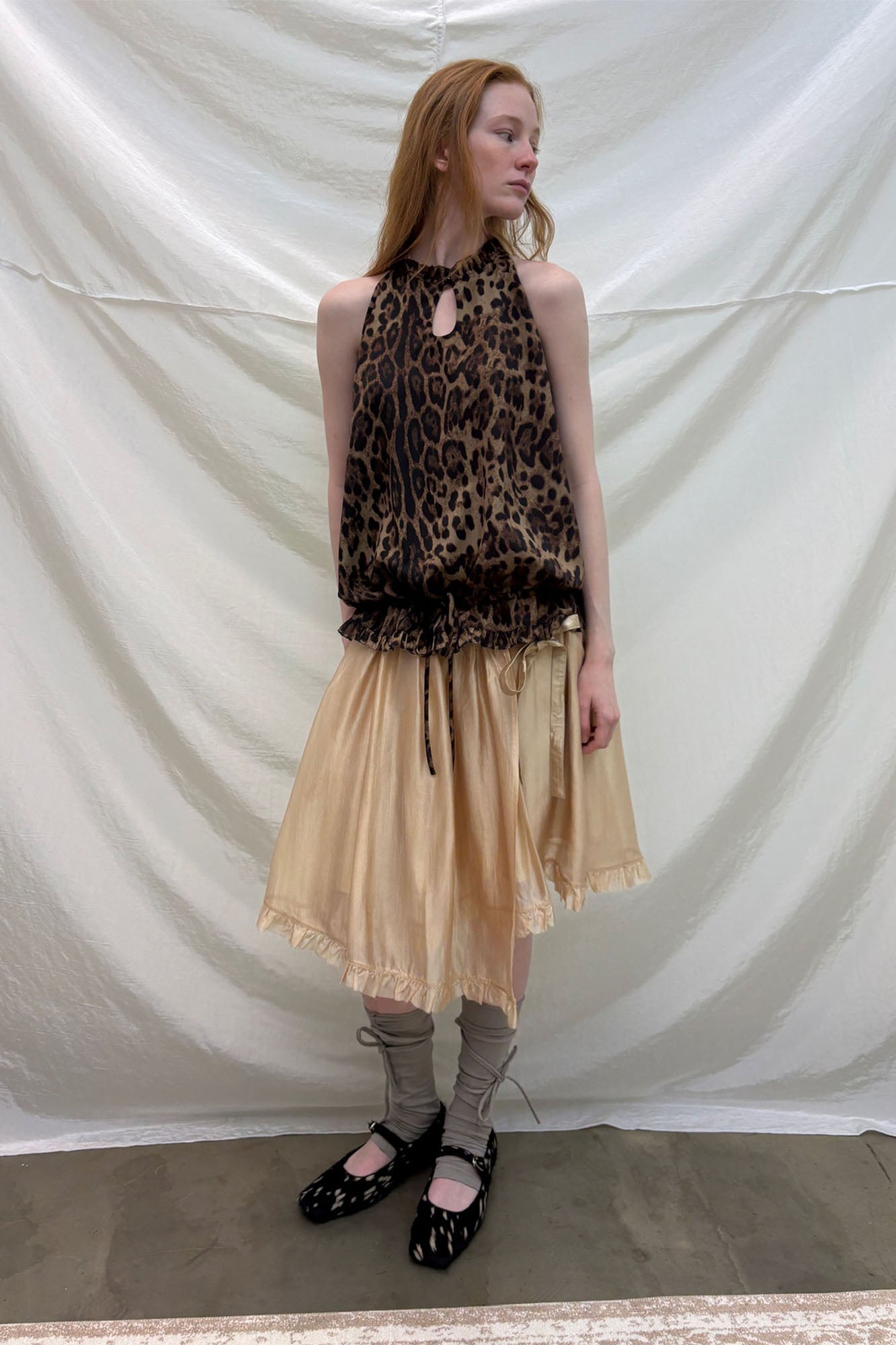 NEVERSEEZ Leopard Full-Print Keyhole Halter Top