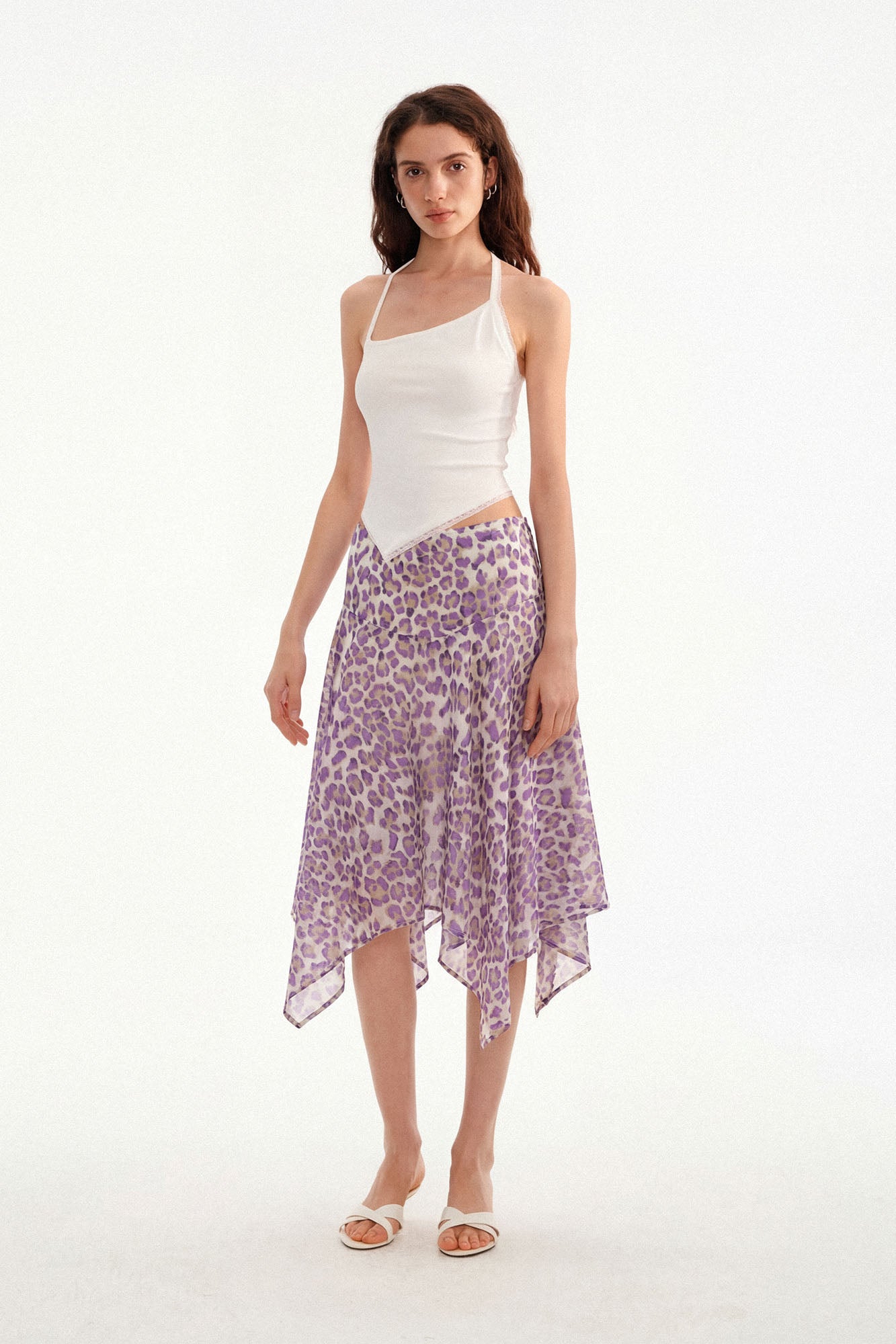 MUSE NAPS Irregular Leopard Print Flowy Midi Skirt