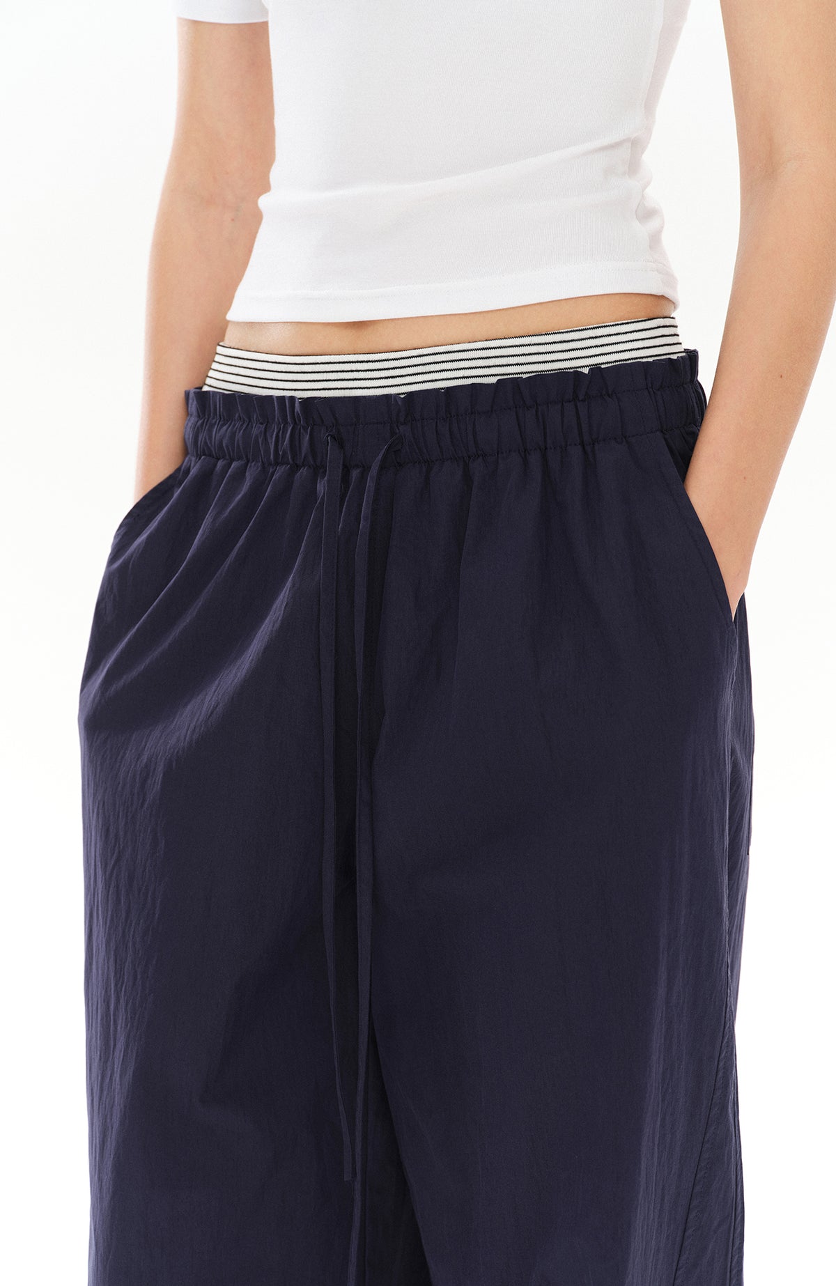 COSTUSTOOT Striped Spliced Wide-Leg Parachute Pants