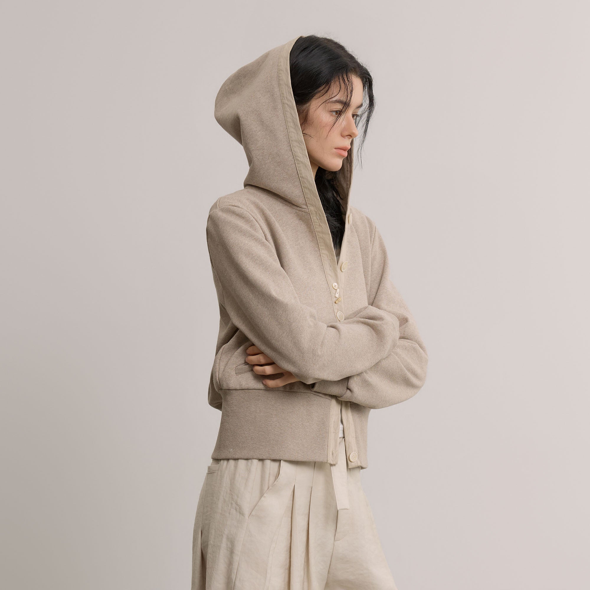 SAME FLOW Modern Cropped Botton-Up Hoodie