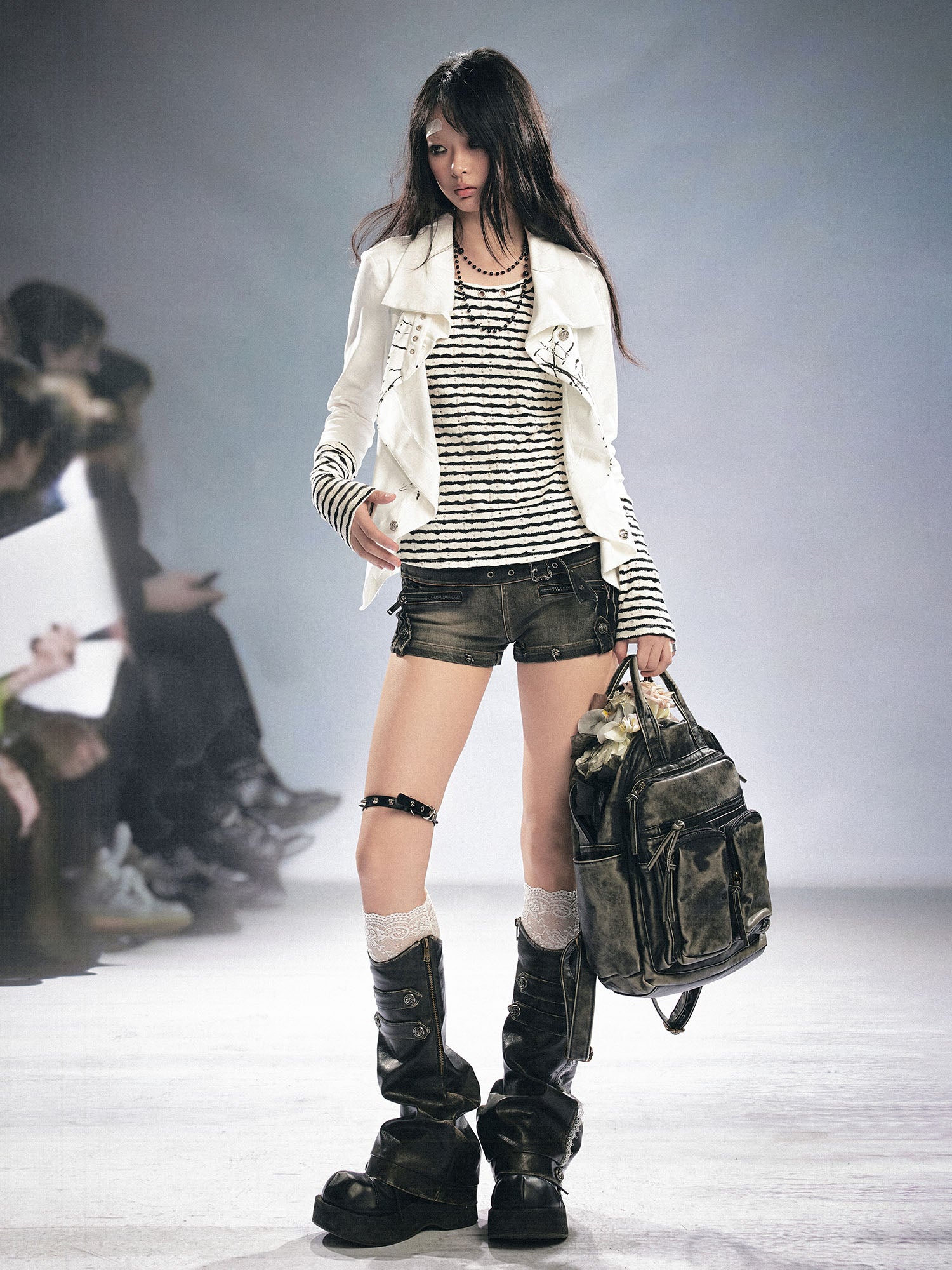 CESTNOUS Faux Layered Distressed Striped Top