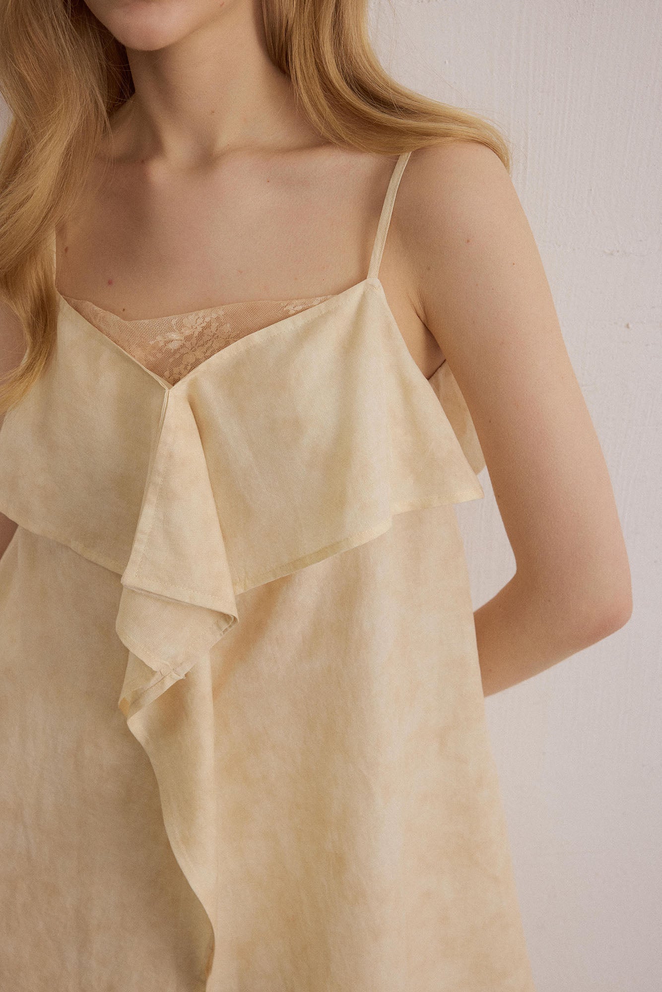 SAME FLOW Asymmetrical Draped Lace-Panel Cami Top