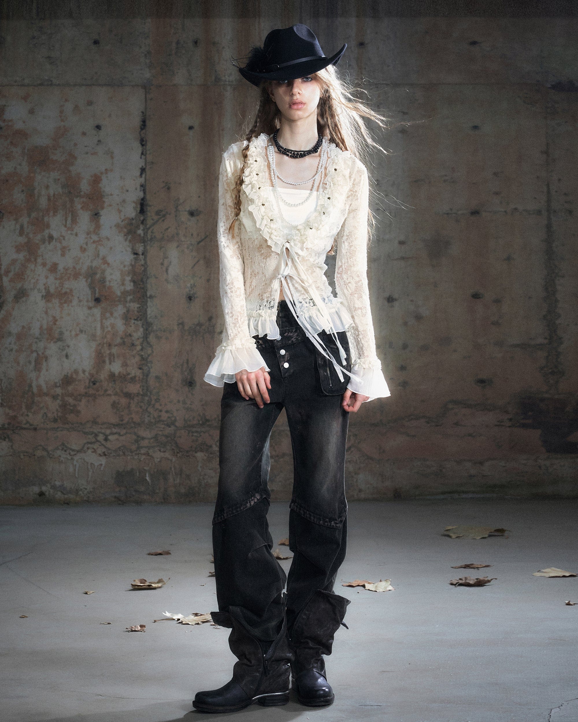 CESTNOUS Asymmetric Double-Waist Panel Jeans