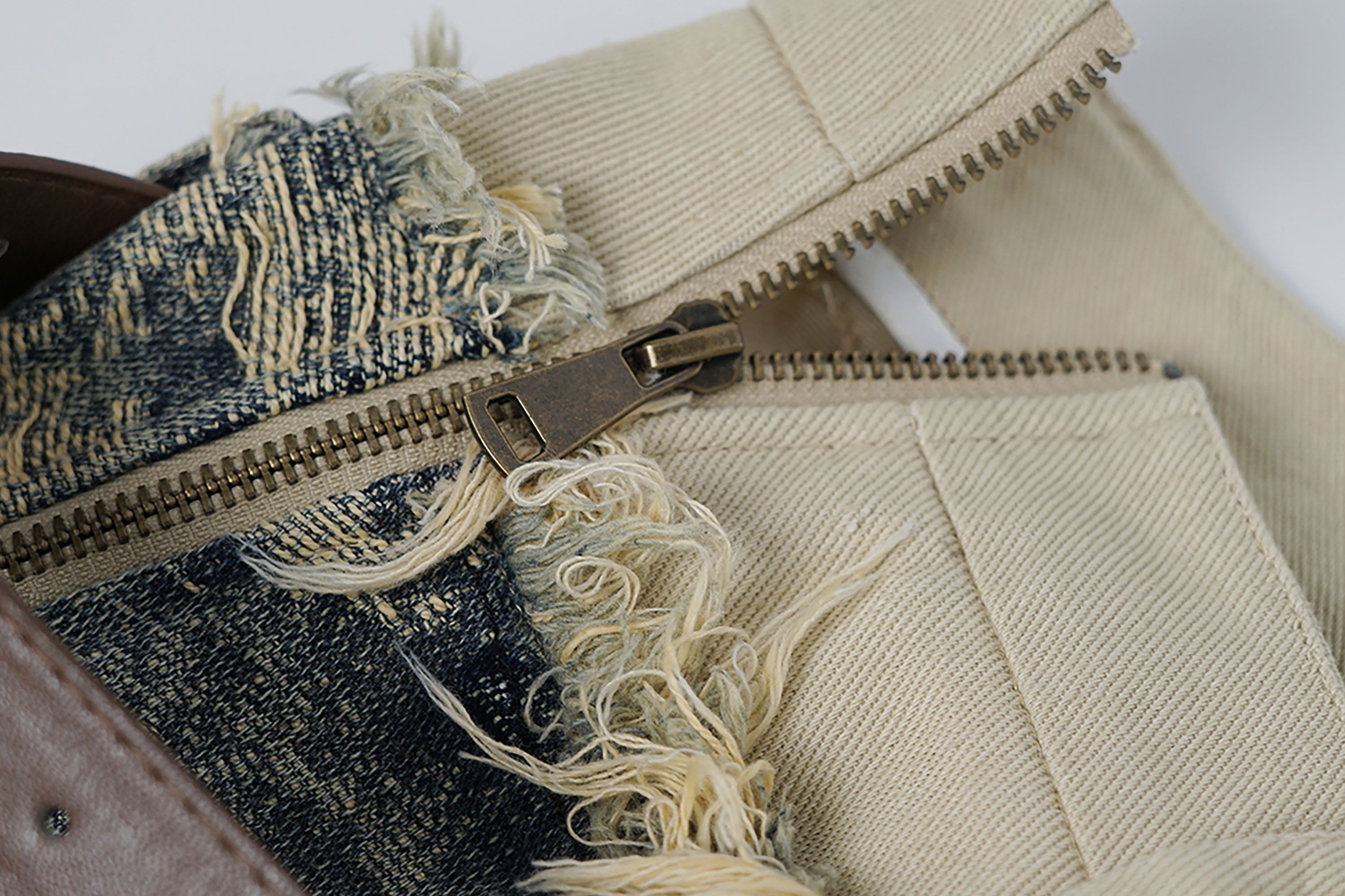 CESTNOUS Layered Frayed Denim Tulle Mini Skirt