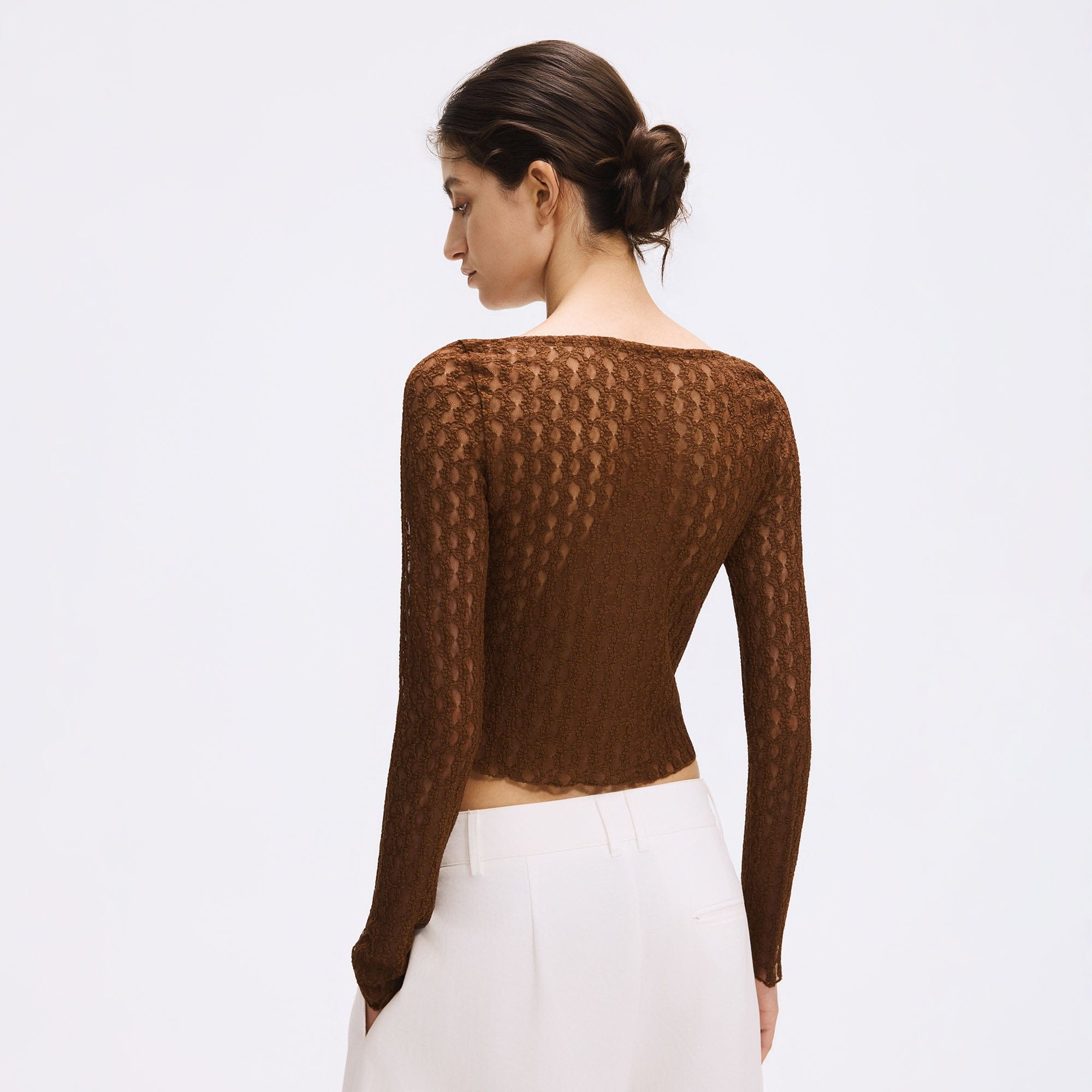 ARTIFICIAL WORLD Lace Wrap-Neck Long-Sleeve Tee