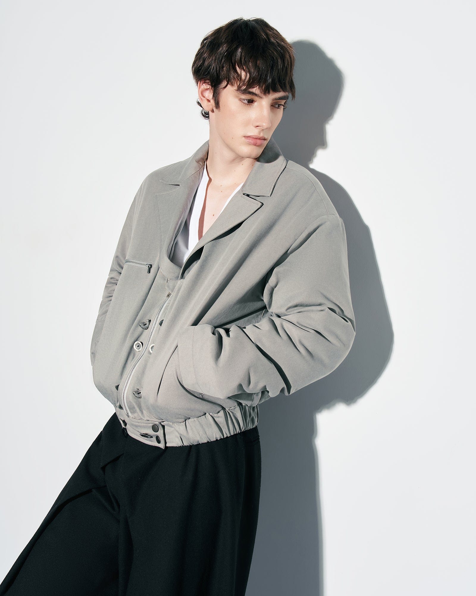 SAME FLOW Twisted Button Placket Lapel Collar Jacket