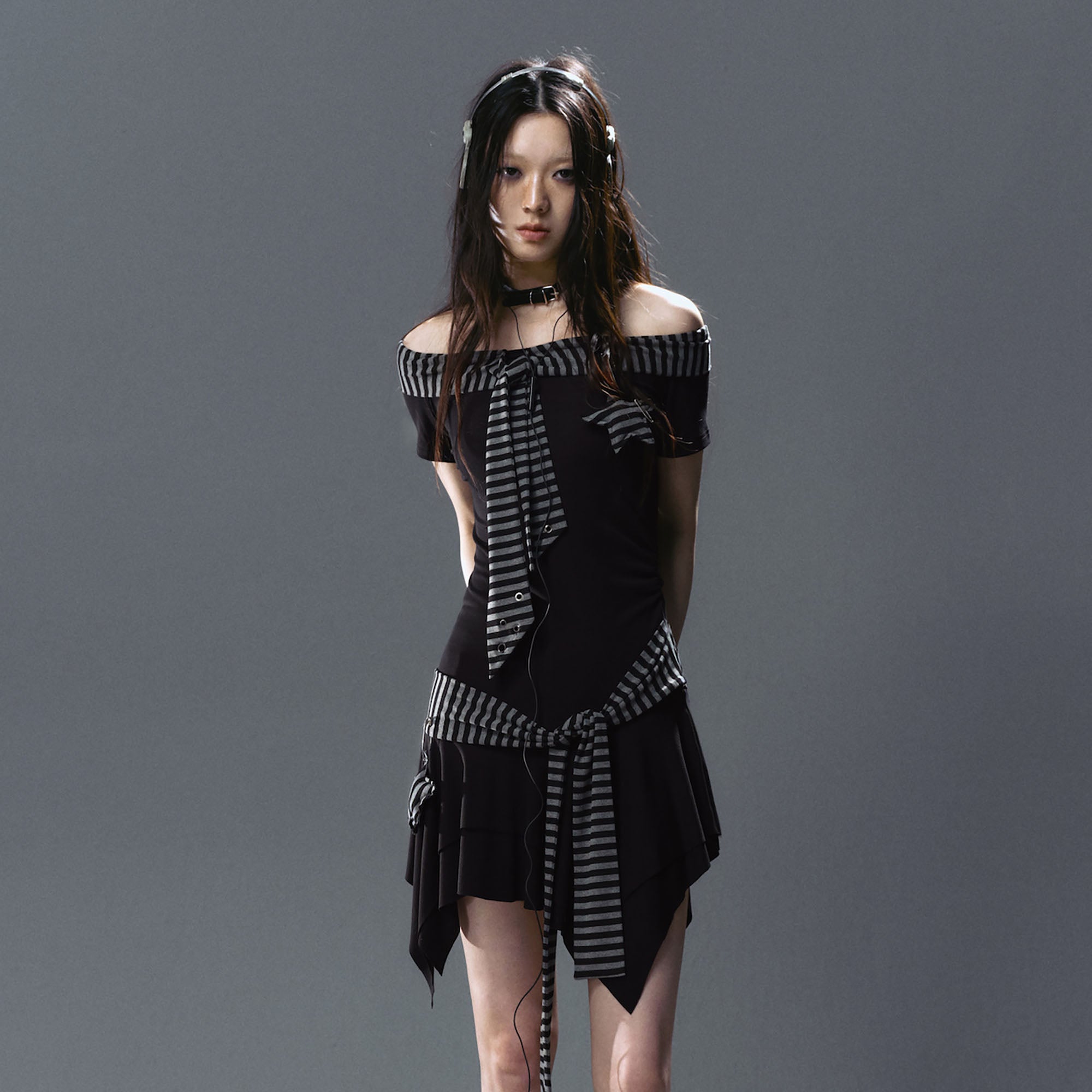 CESTNOUS Deconstructed Striped Star Pin Dress