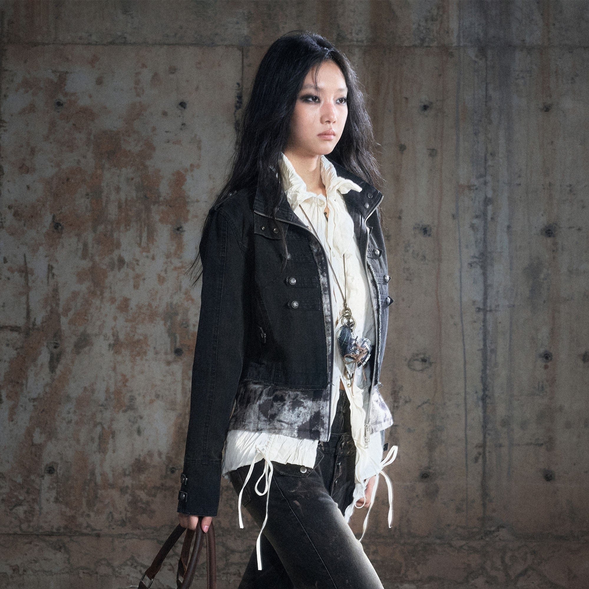 CESTNOUS Washed Camo Layered Cropped Jacket