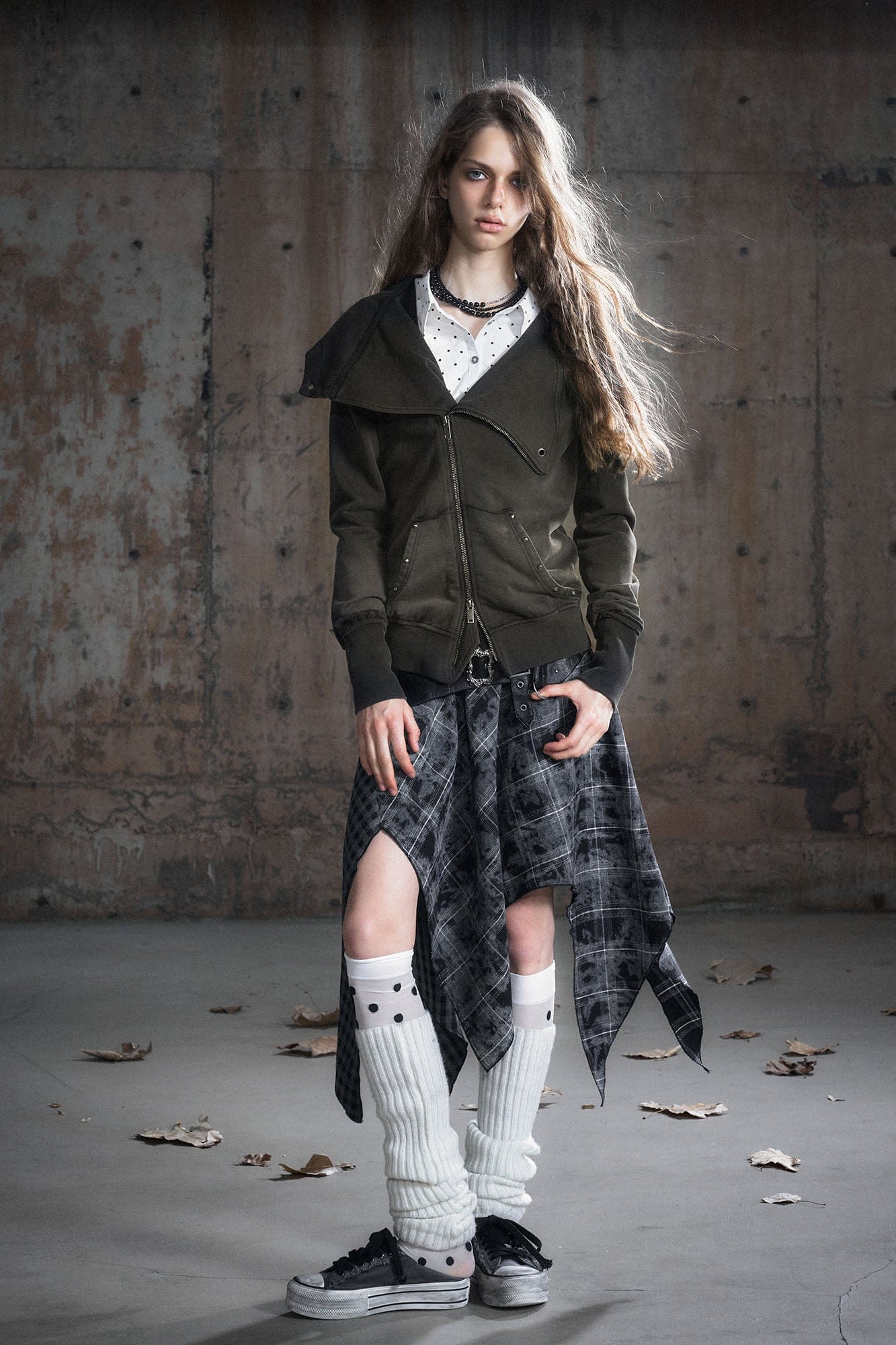 CESTNOUS Asymmetrical Belted Faux Leather Waist Skirt