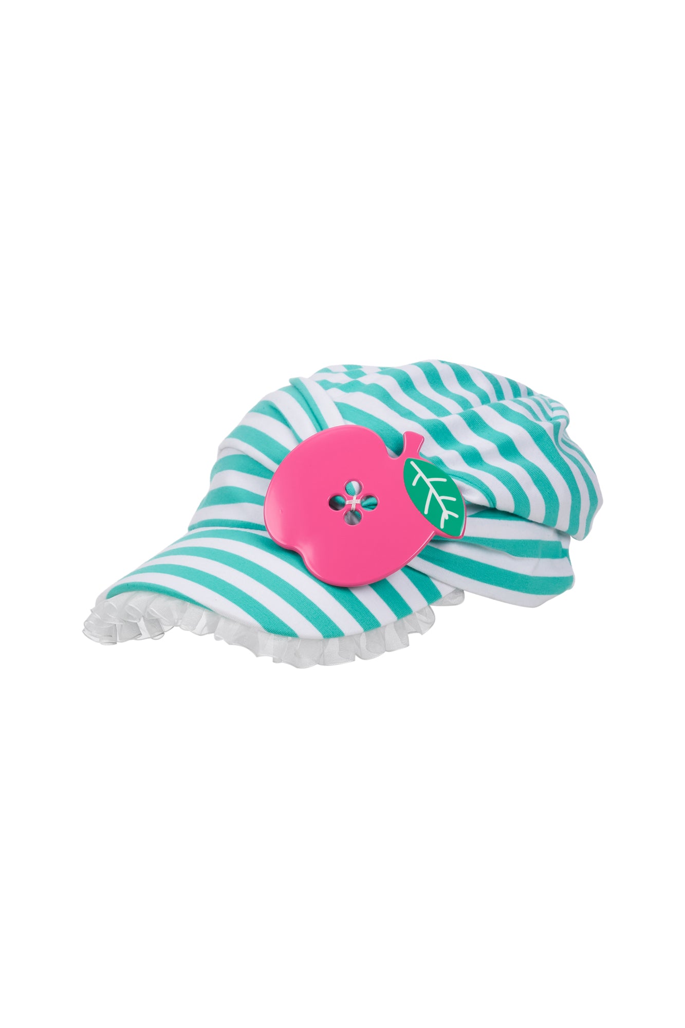 SANB Striped Ruffle Trim Apple Detail Cap