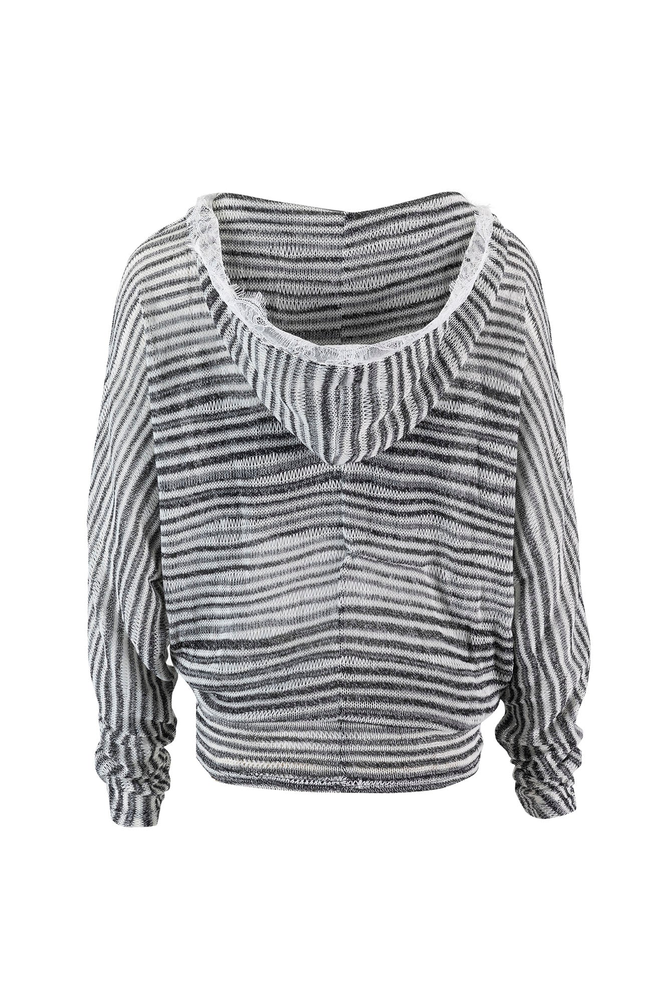 CESTNOUS Striped Sheer Hooded Long-Sleeve Tee