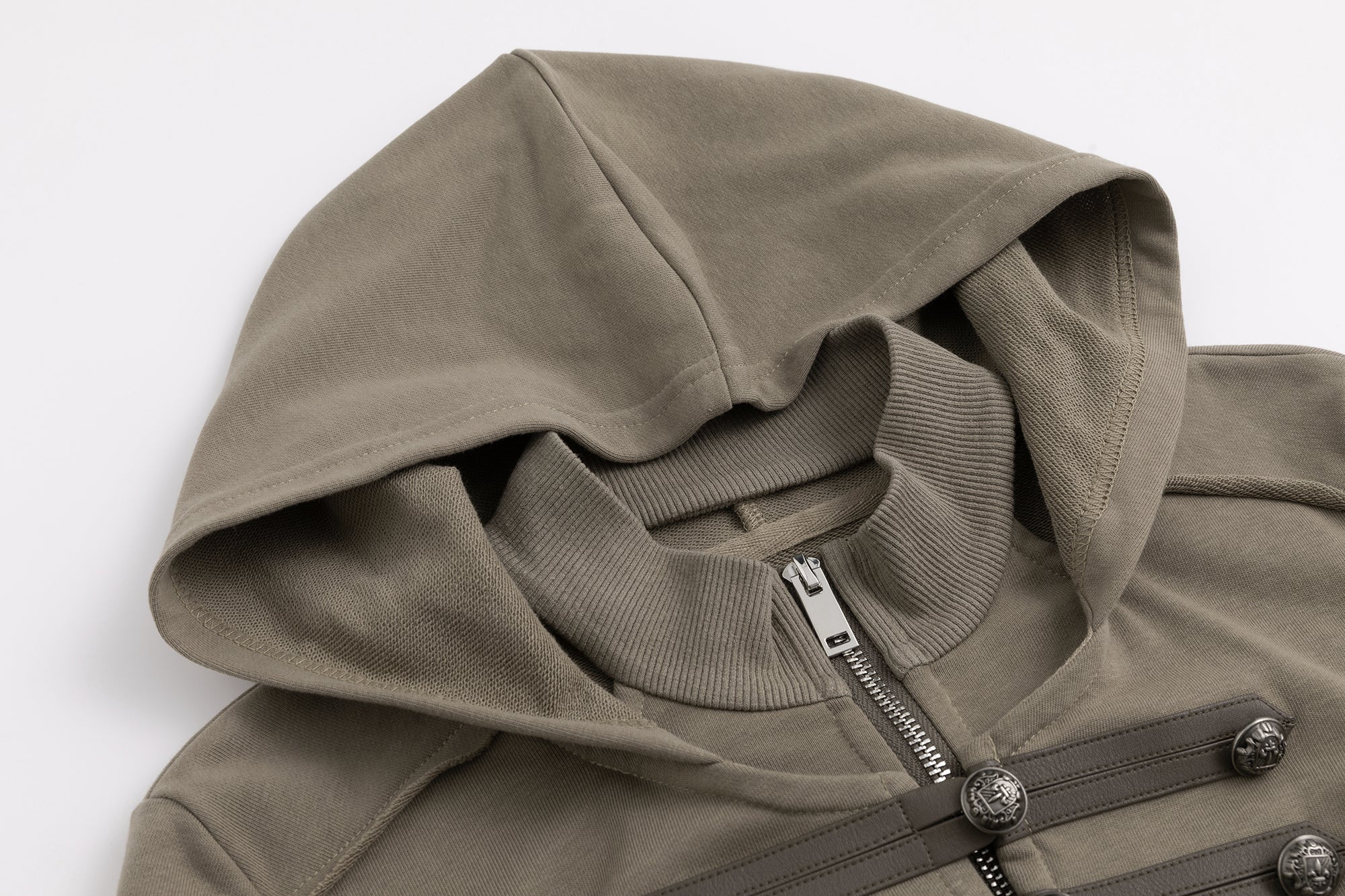 CESTNOUS Punk Metal-Button Napoleon Zip-Up Hoodie