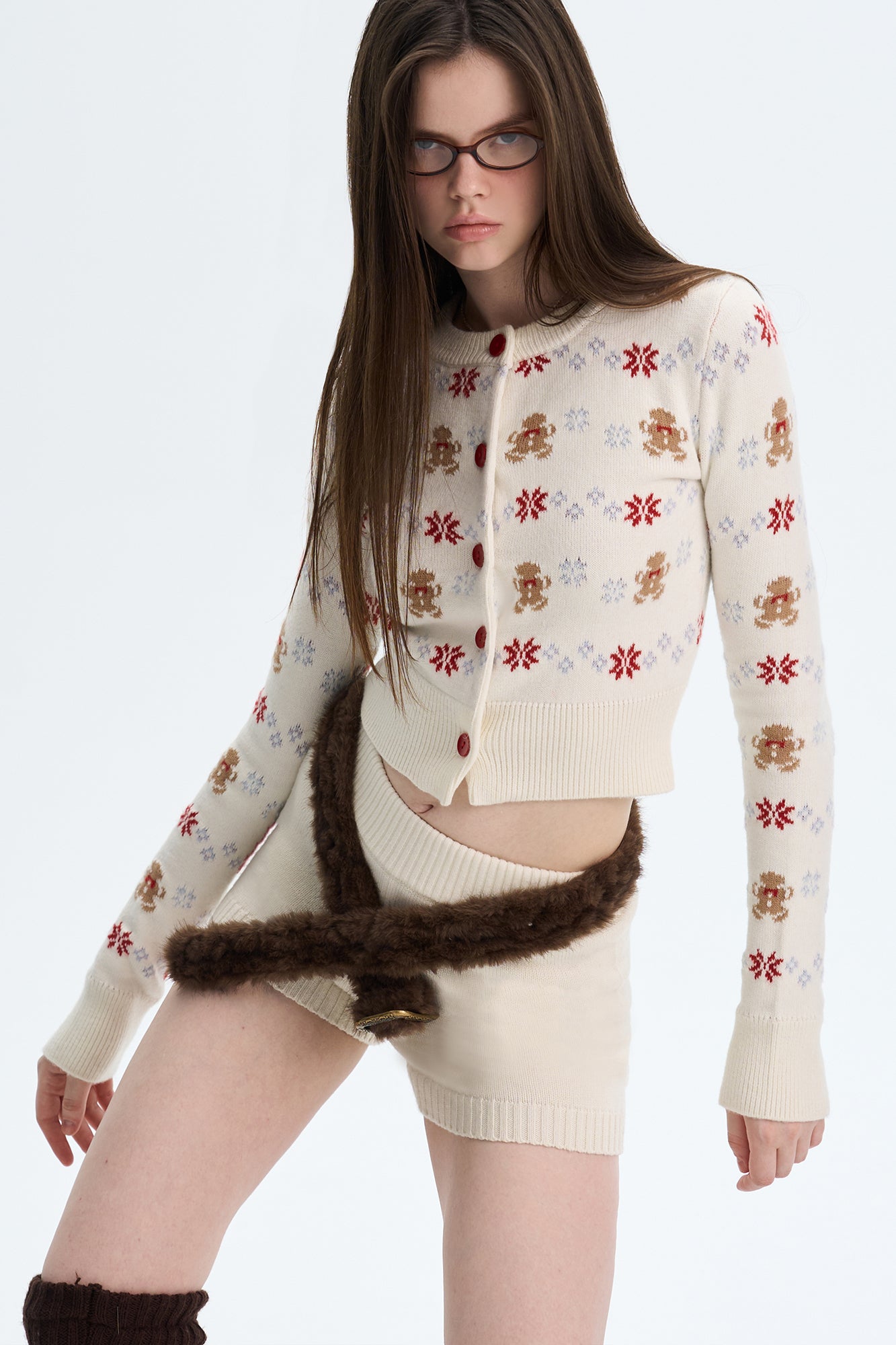 THE NEVERMORE Gingerbread Fair Isle Cropped Cardigan