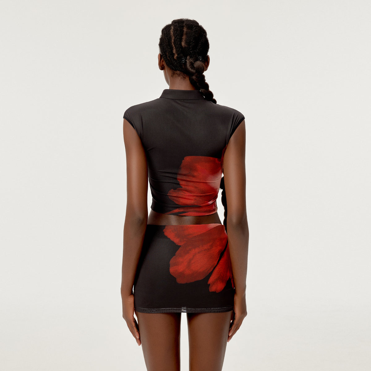 HIIMDAI Asymmetrical Floral Keyhole Top & Mini Skirt Set