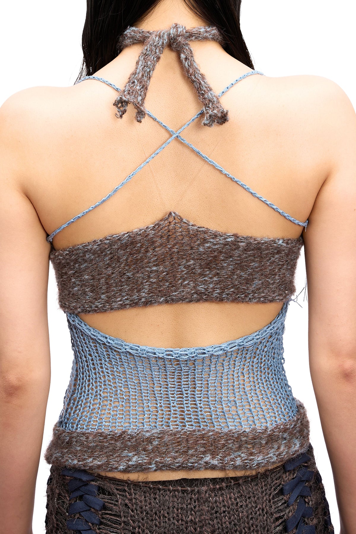 JUEJUEWORKS Layered Bow Halter Knit Top