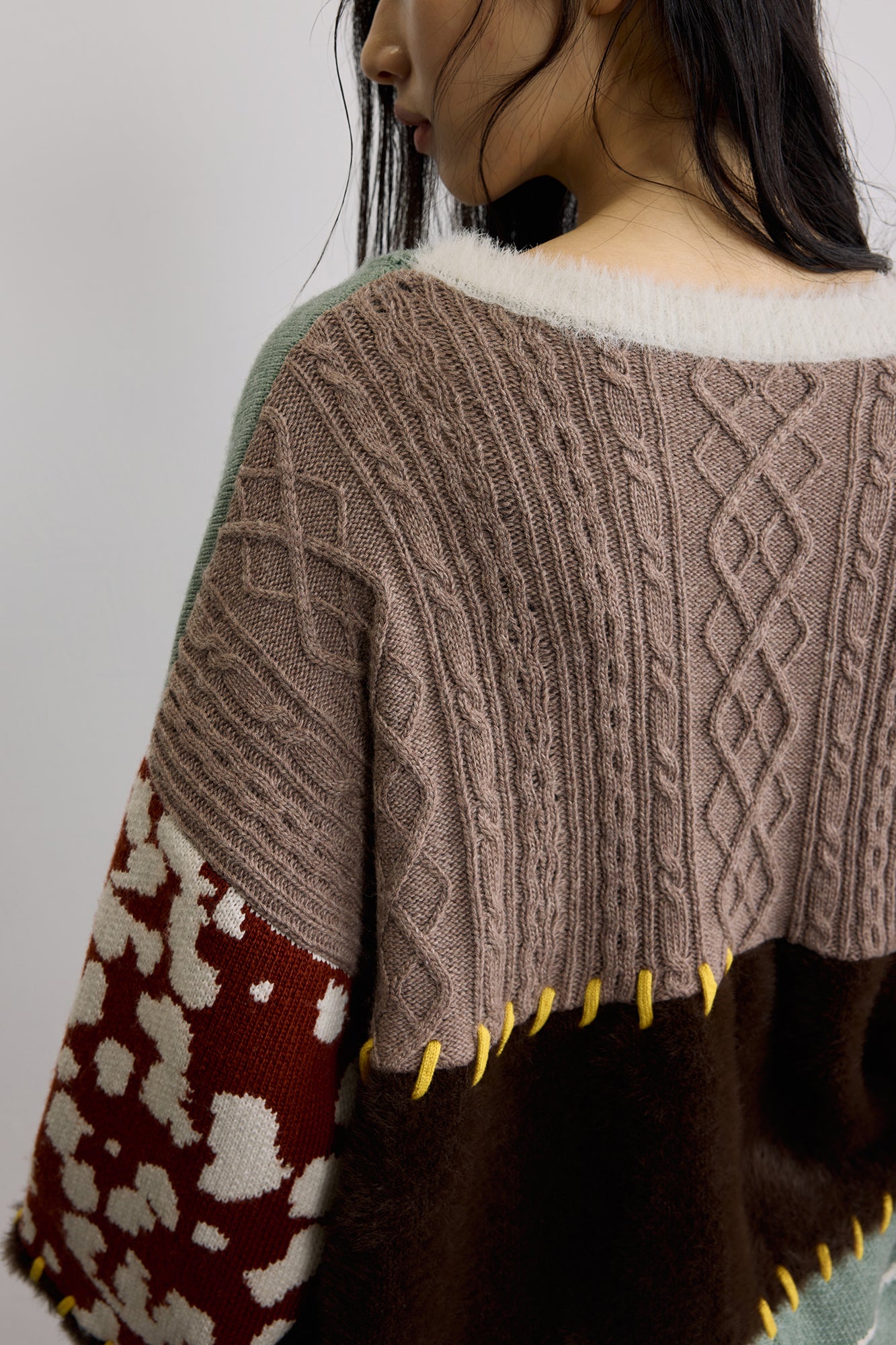 SAME FLOW Retro Spliced Wool-Blend Jacquard Cardigan