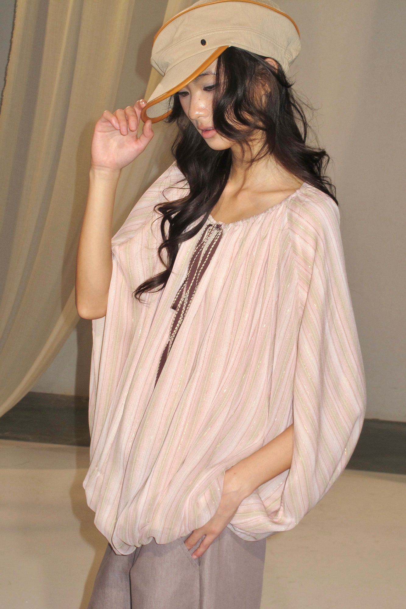 IVETONG Striped Draped Drawstring Tank Top