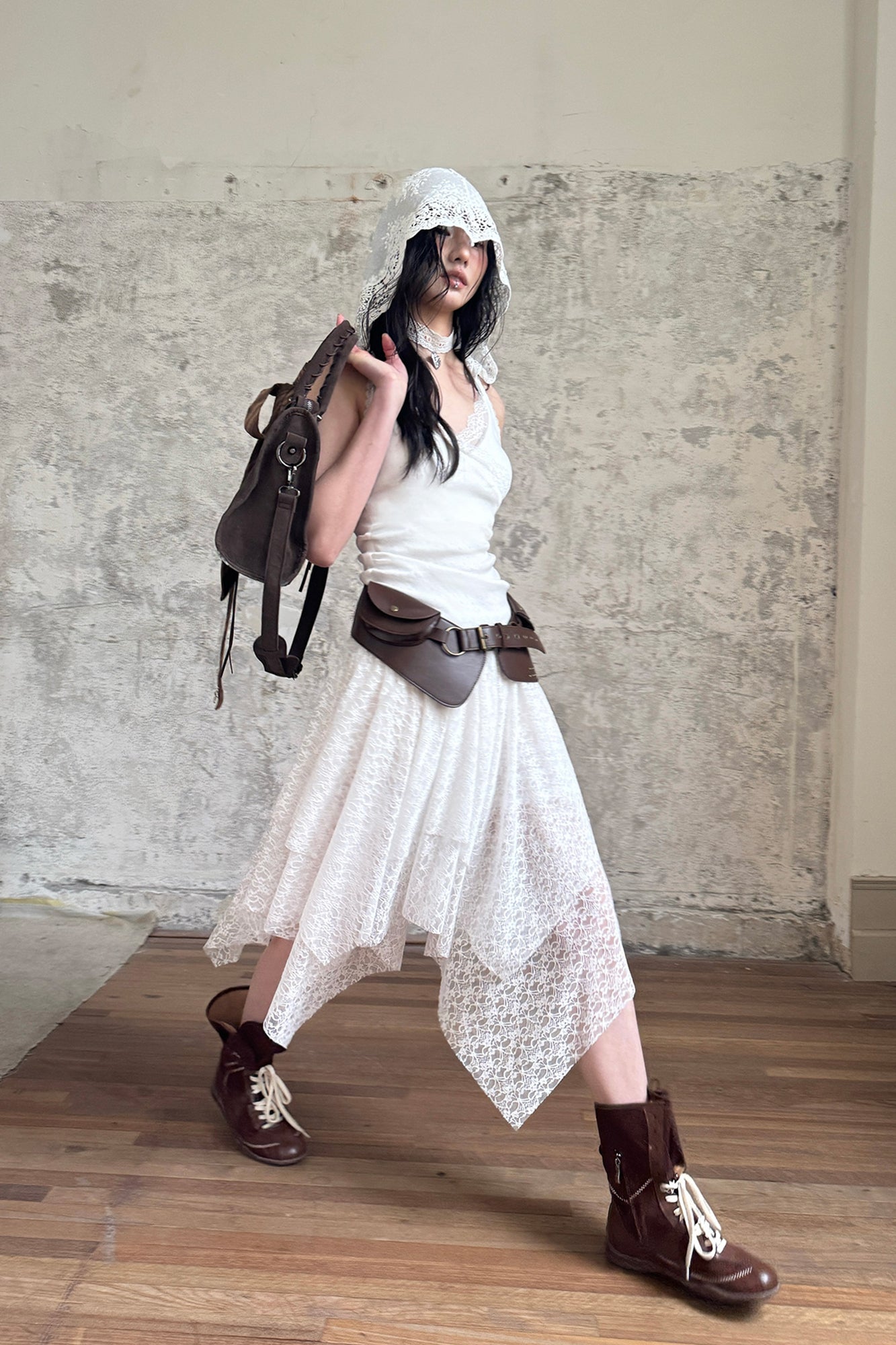 RIDK Floral Lace Handkerchief Skirt