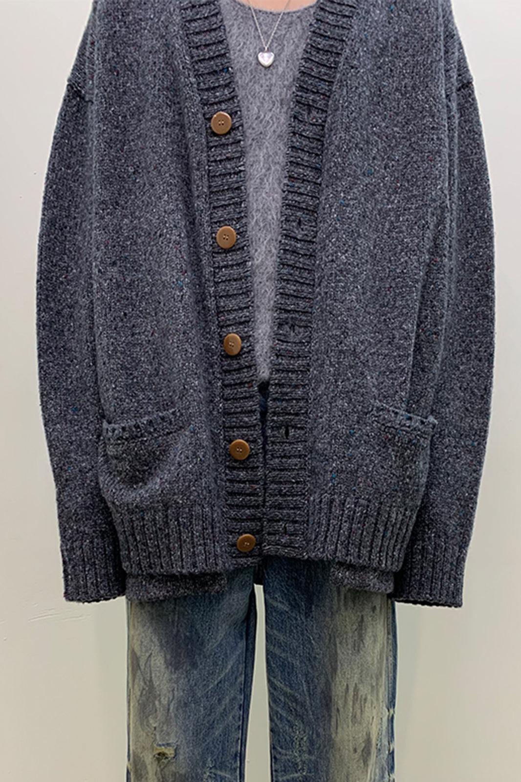 NEVERSEEZ Flecked Knit Rib-Trim Cardigan