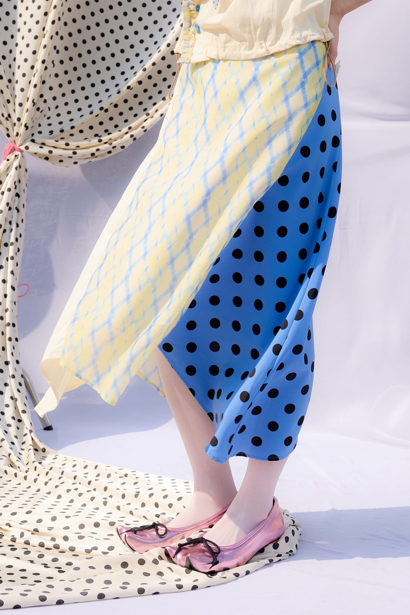 UNSOCIAL NIGHT Spliced Polka-Dot Diamond Midi Skirt