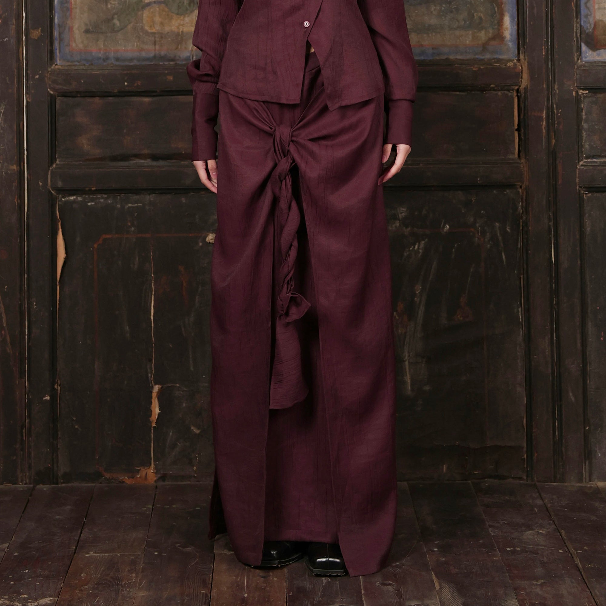 WUHEYIZUO Tie-Front Draped Panel Maxi Skirt