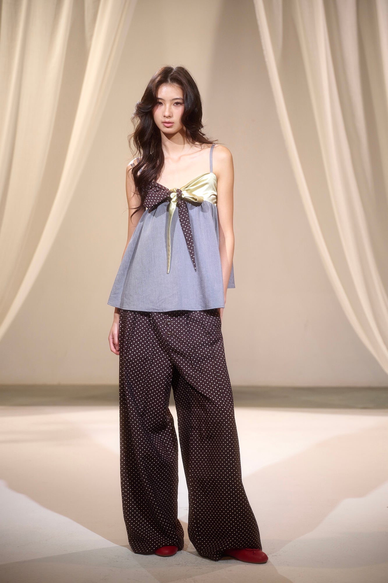 IVETONG Ribbon Tie Satin Camisole Top