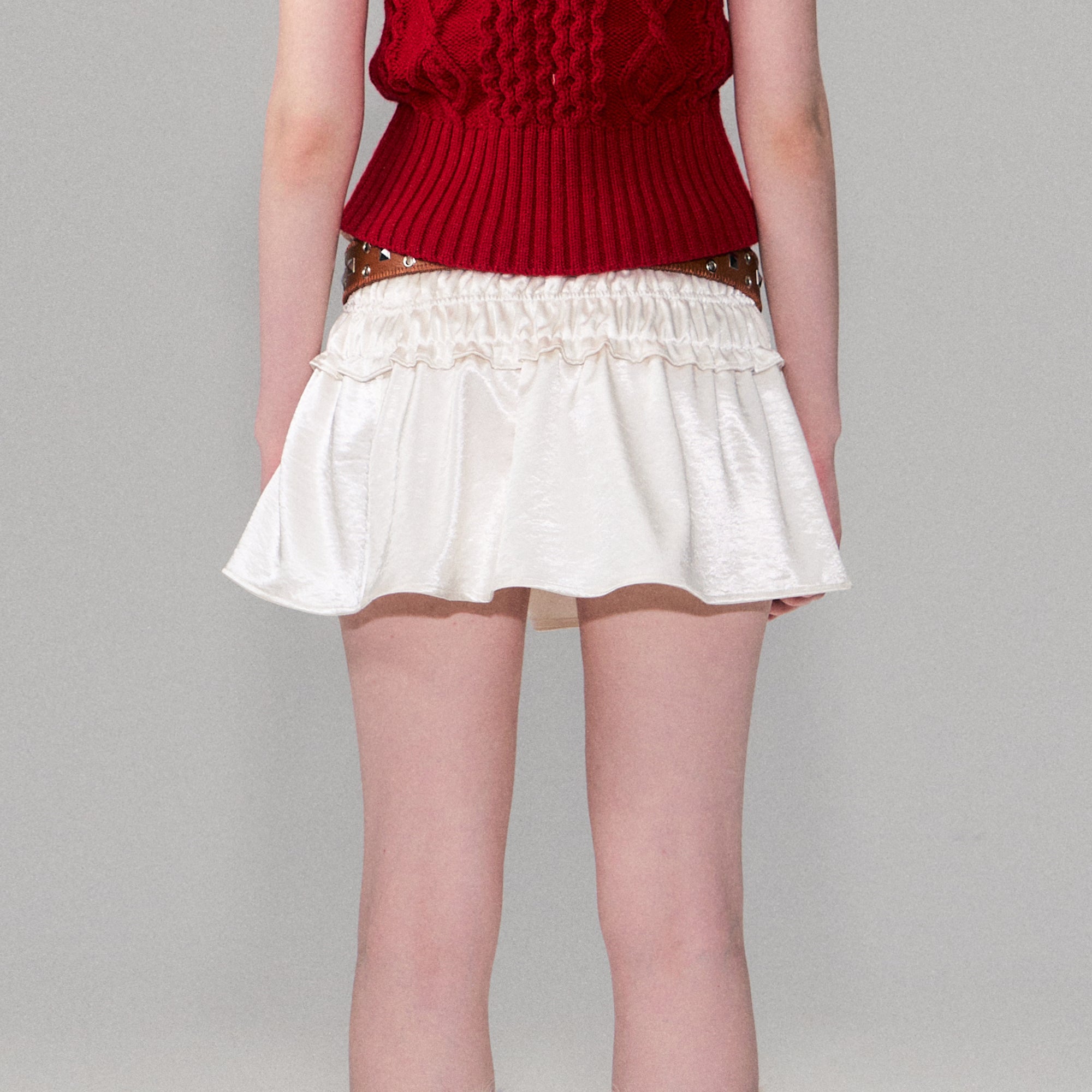 THE NEVERMORE Satin Shirred Waist Skort