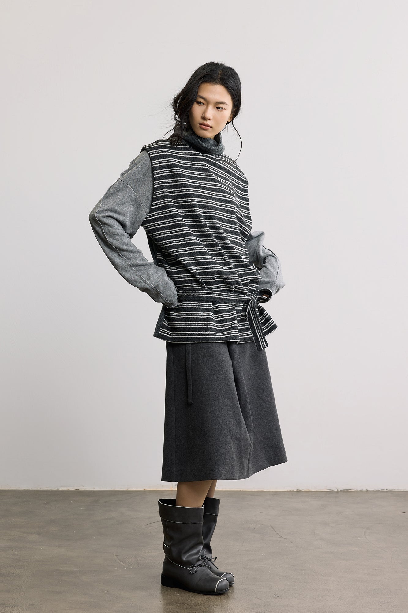 SAME FLOW Belted Reversible Wool-Blend Knit Vest