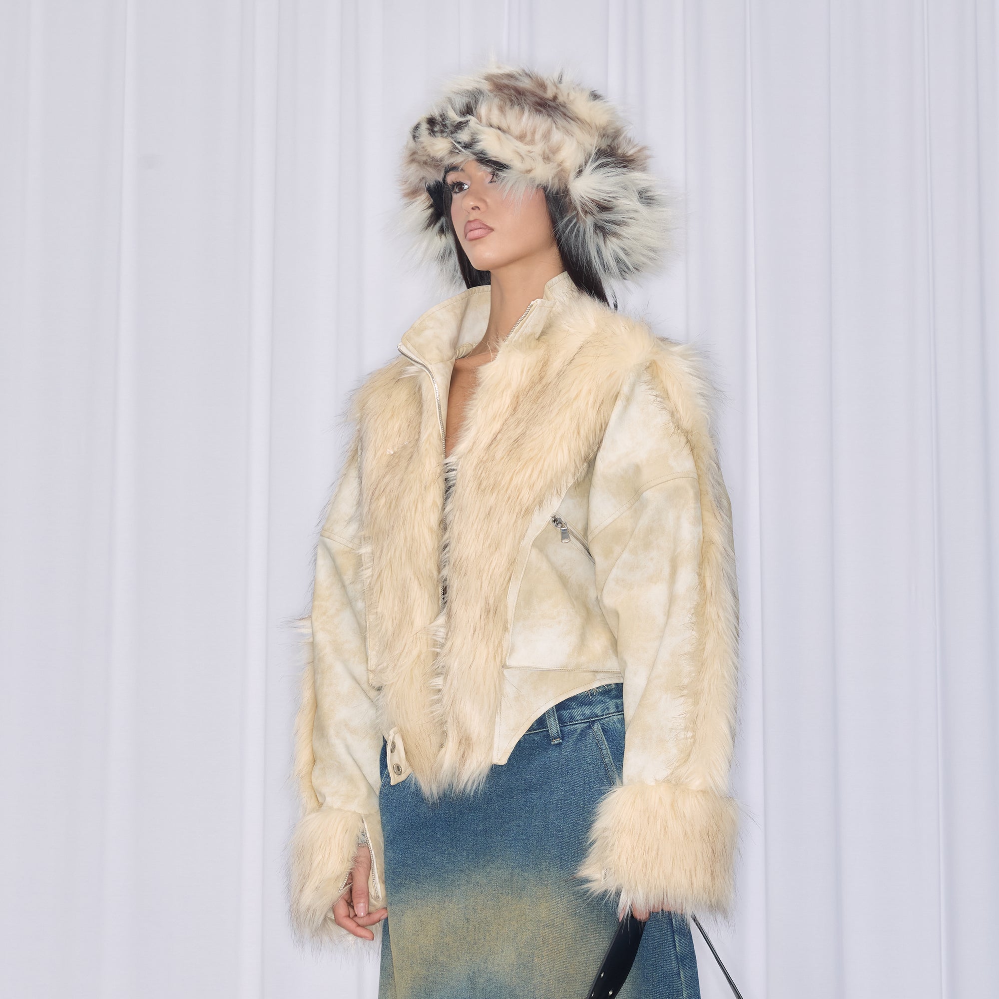 NEVER OFFEND L ANGEL Paneled Faux-Leather & Shag Fur Jacket