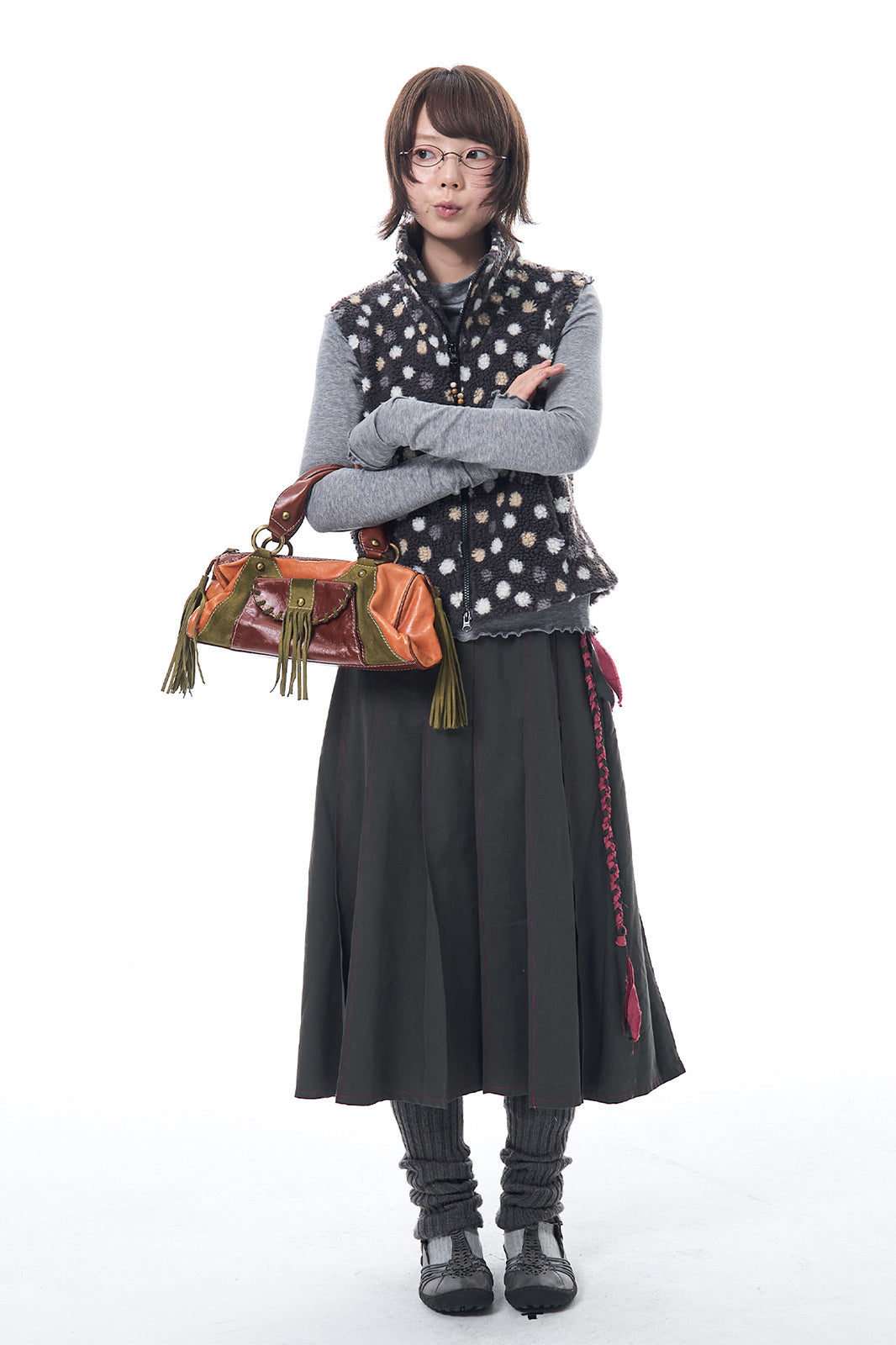 HSUSE Retro Polka-Dot Sherpa Zip-Up Vest