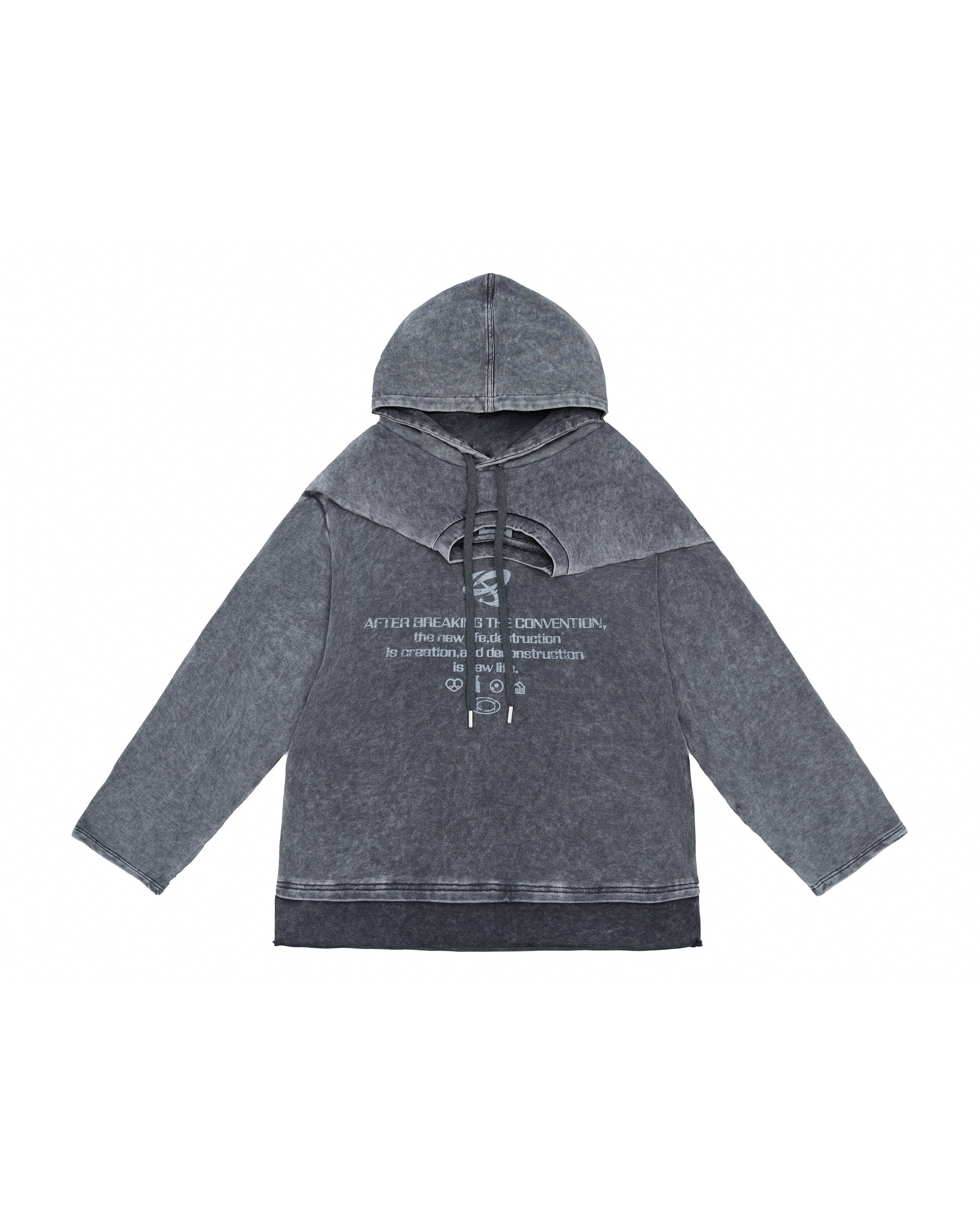 MOGONGSHE Washed Layered Shoulder-Paneled Hoodie