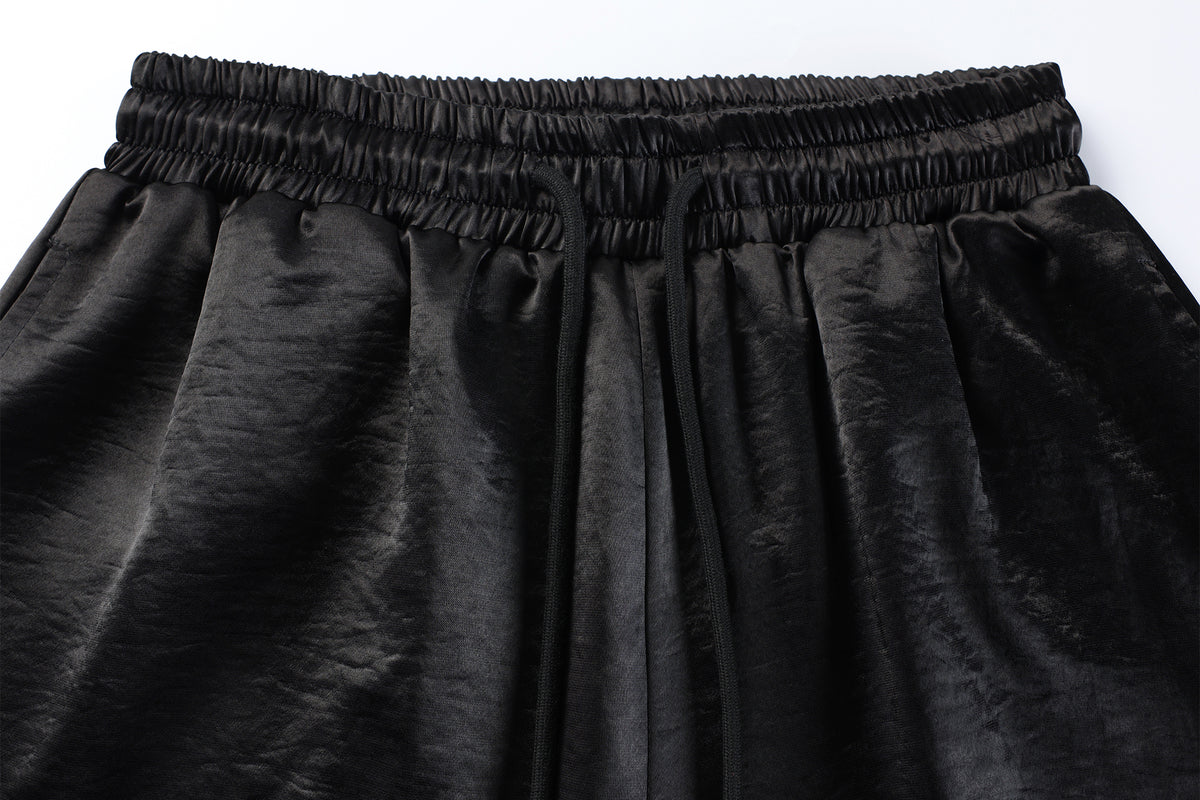 FREE CENTER Spliced Glossy Wide-Leg Sweatpants