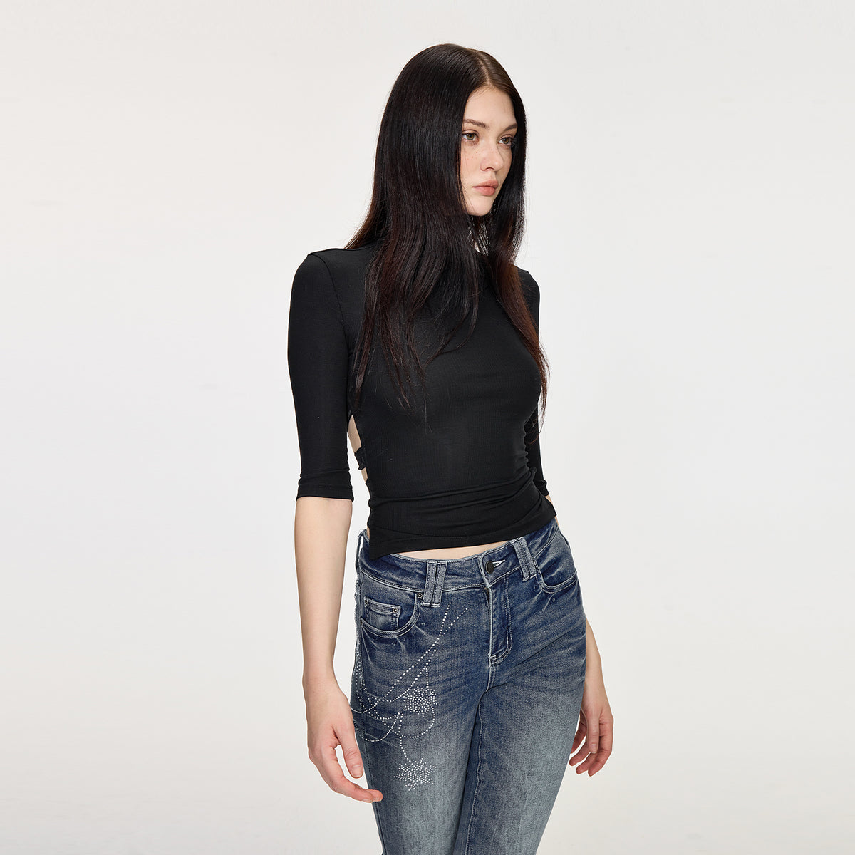 AE30 SAINT Lace Cut-Out Back High-Neck Top