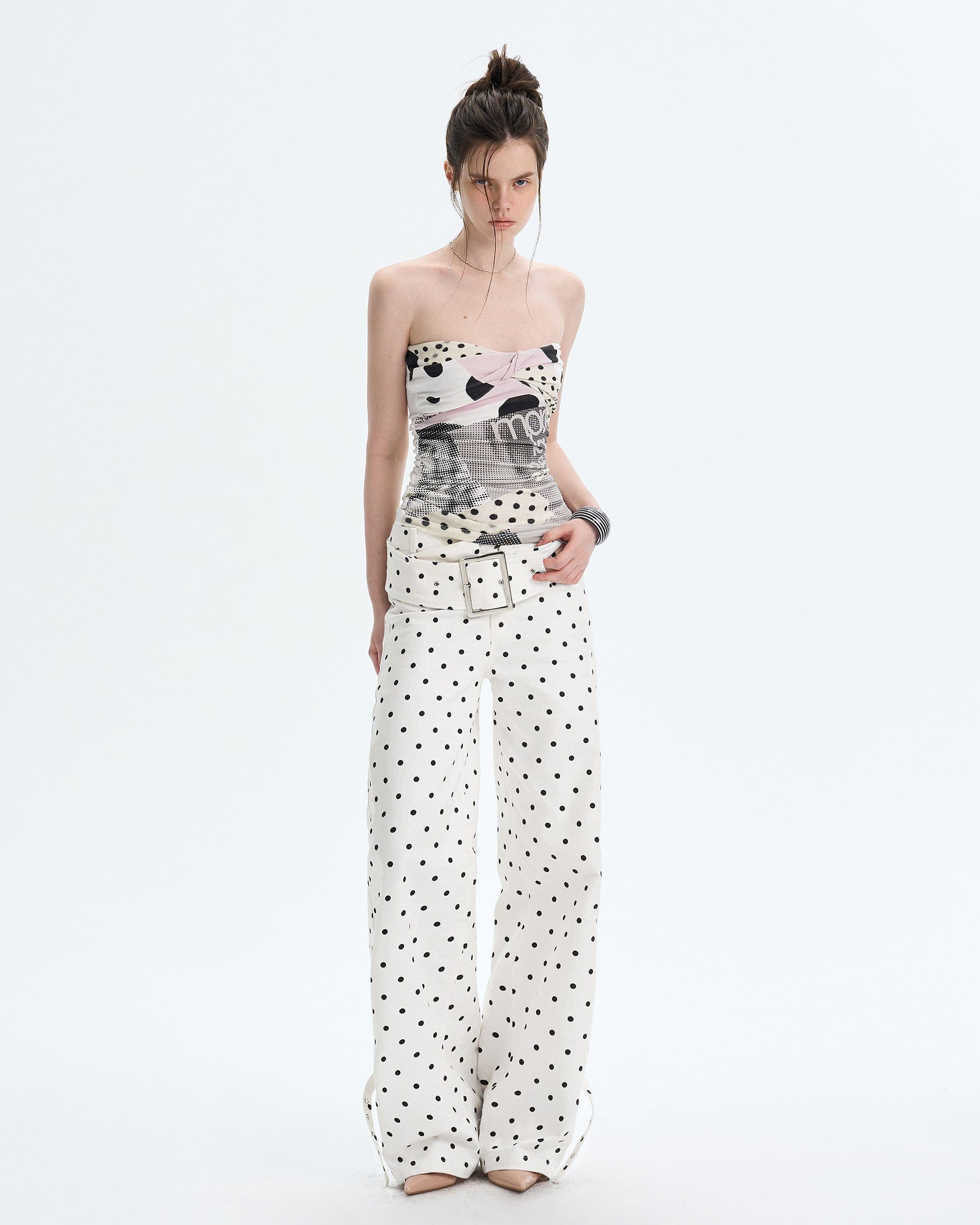 THE NEVERMORE Retro Polka-Dot Straight-Leg Jeans