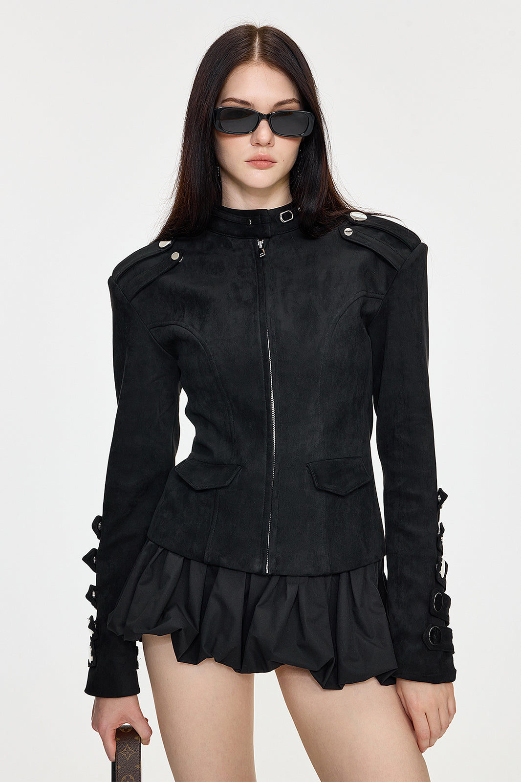 AE30 SAINT Cinched-Waist Padded-Shoulder Napoleon Jacket