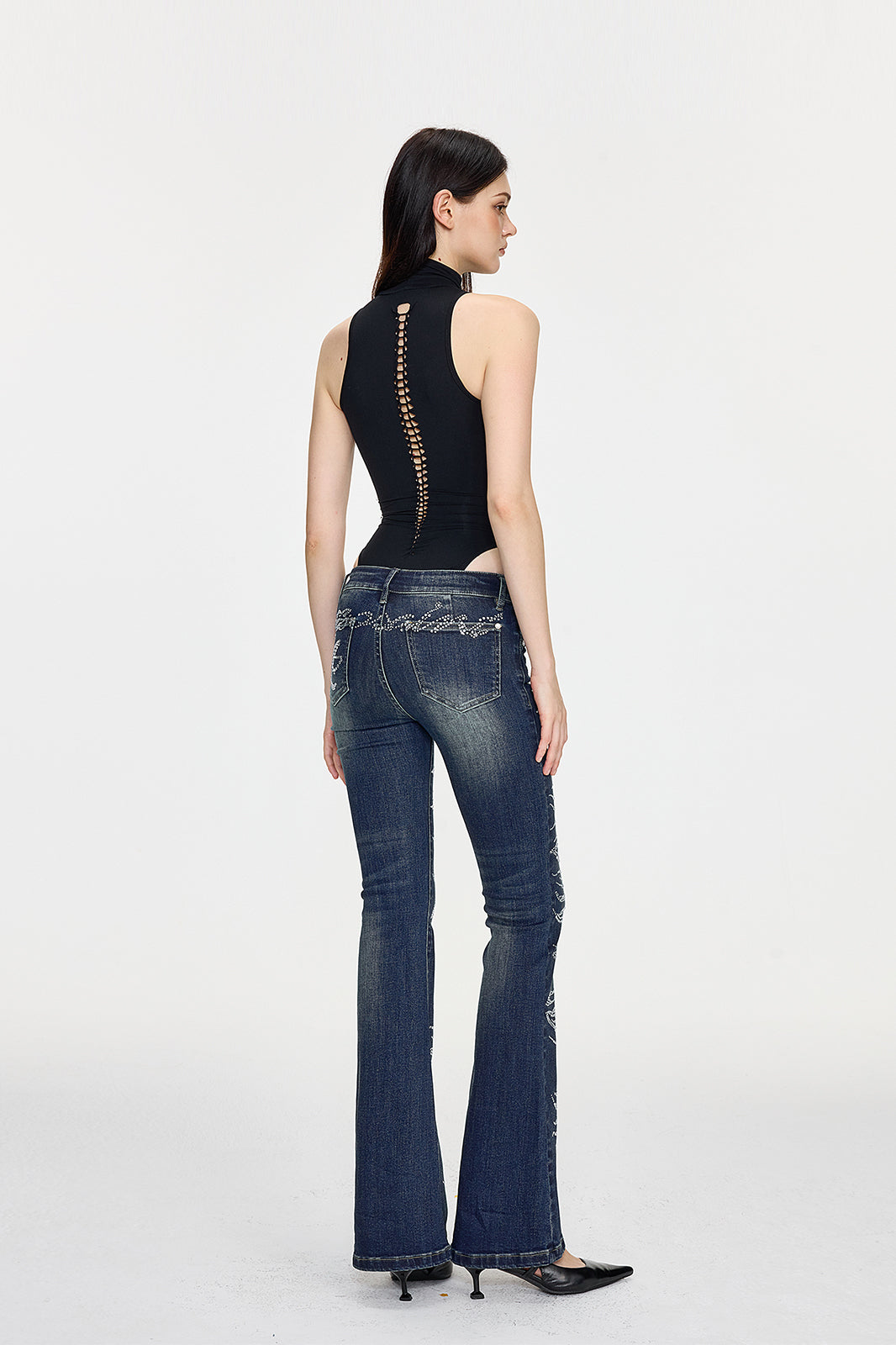 AE30 SAINT Sleeveless Mock-Neck Lattice-Back Bodysuit