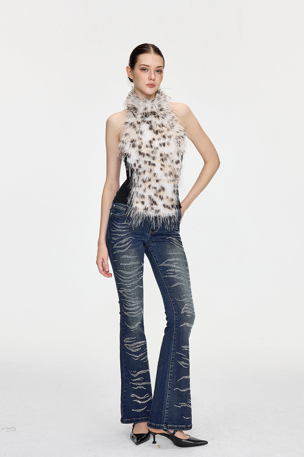 AE30 SAINT Leopard Faux Fur Spliced Halter Top