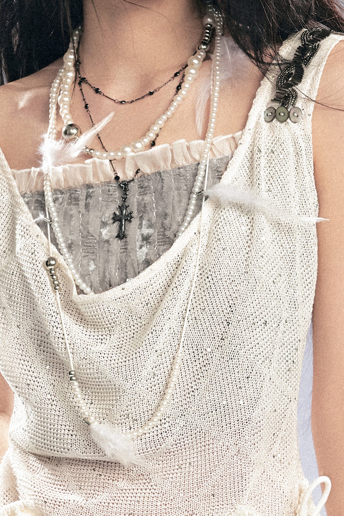 CESTNOUS Sheer Openwork Cowl Tank Top