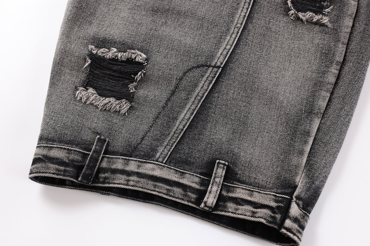 FREE CENTER Distressed Washed Curve Wide-Leg Jeans