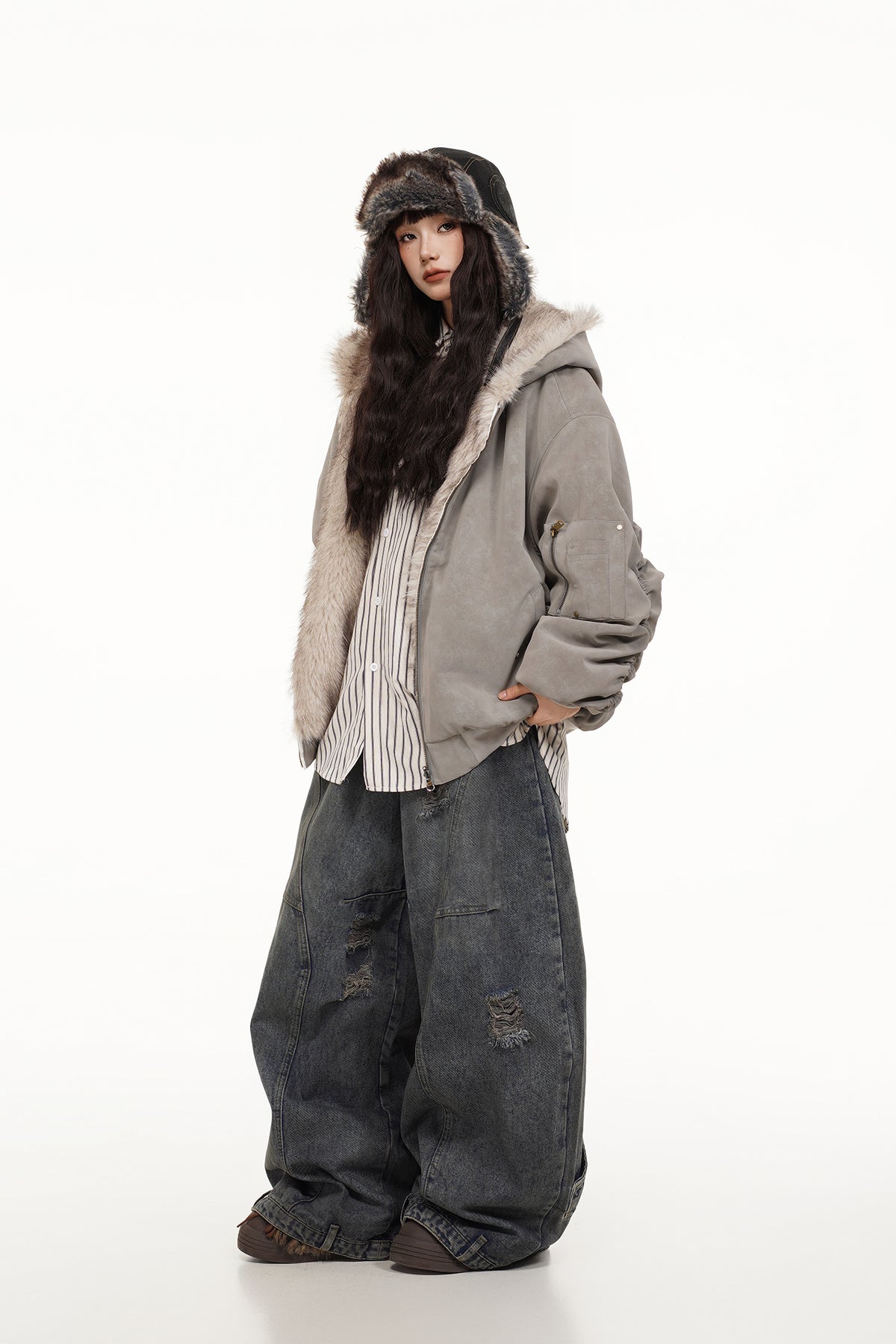 FREE CENTER Reversible Hooded Puffer Jacket