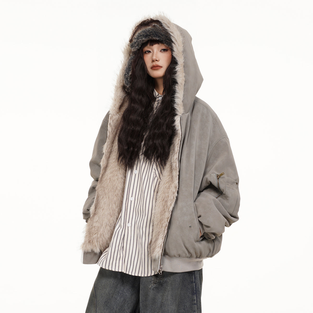 FREE CENTER Reversible Hooded Puffer Jacket