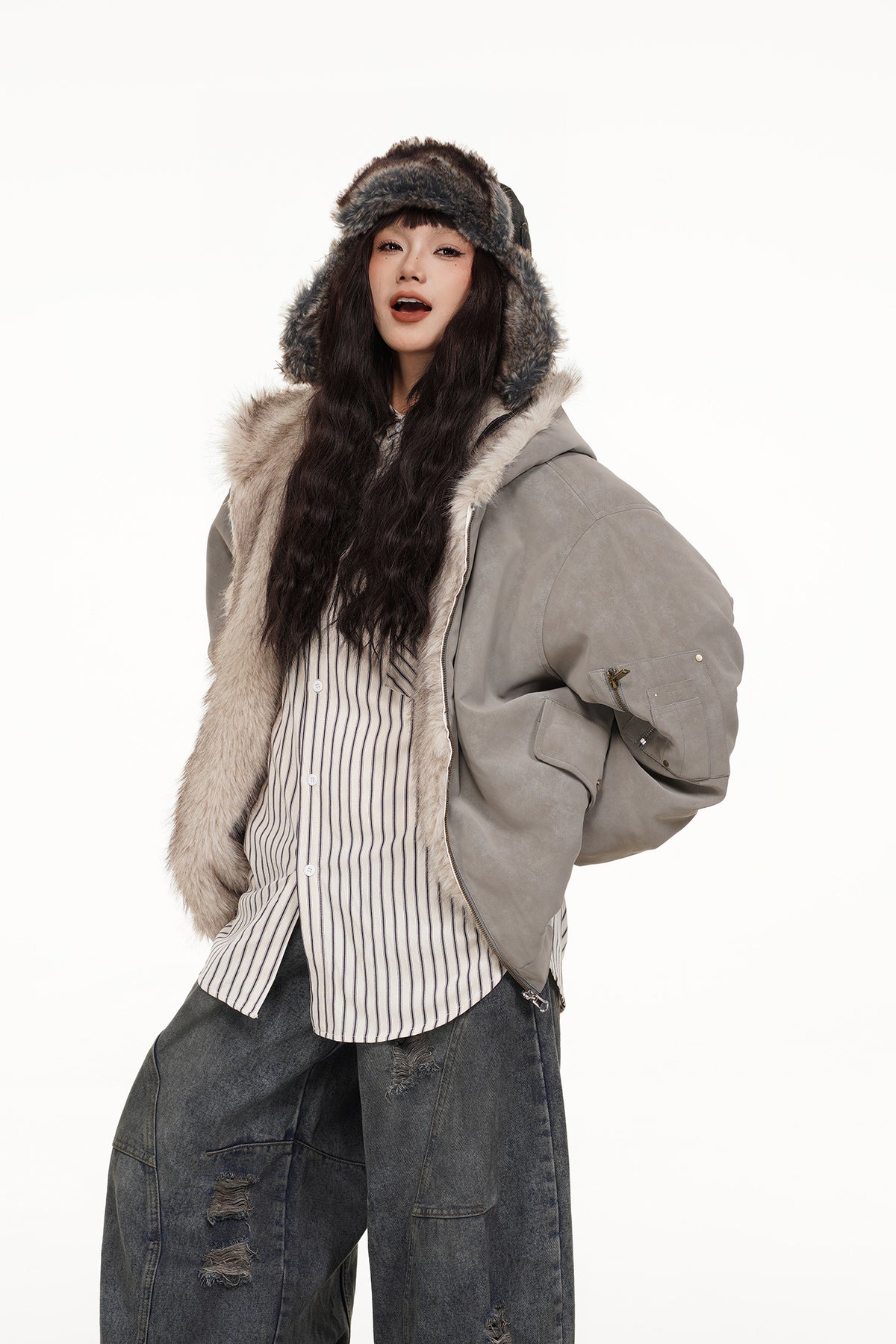 FREE CENTER Reversible Hooded Puffer Jacket